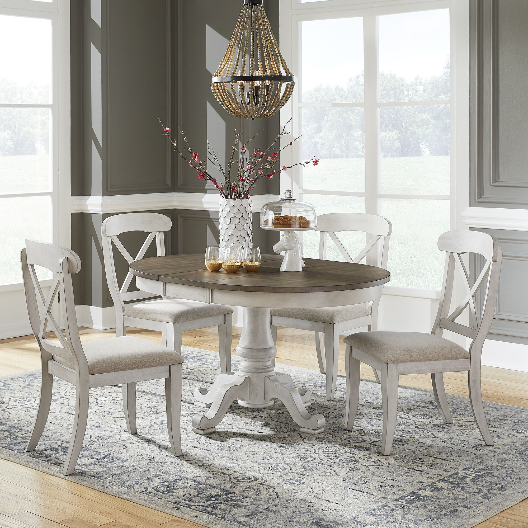 Liberty Furniture Ocean Isle - 5 Piece Pedestal Table Set - Antique White | Meri Furniture