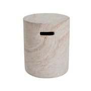 Modern Concrete Side Table With Travertine, Indoor / Outdoor Use - Beige