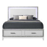 Box Spring Required Panel Headboard w/LED Shimmering Silver Trim Accent Storage Footboard