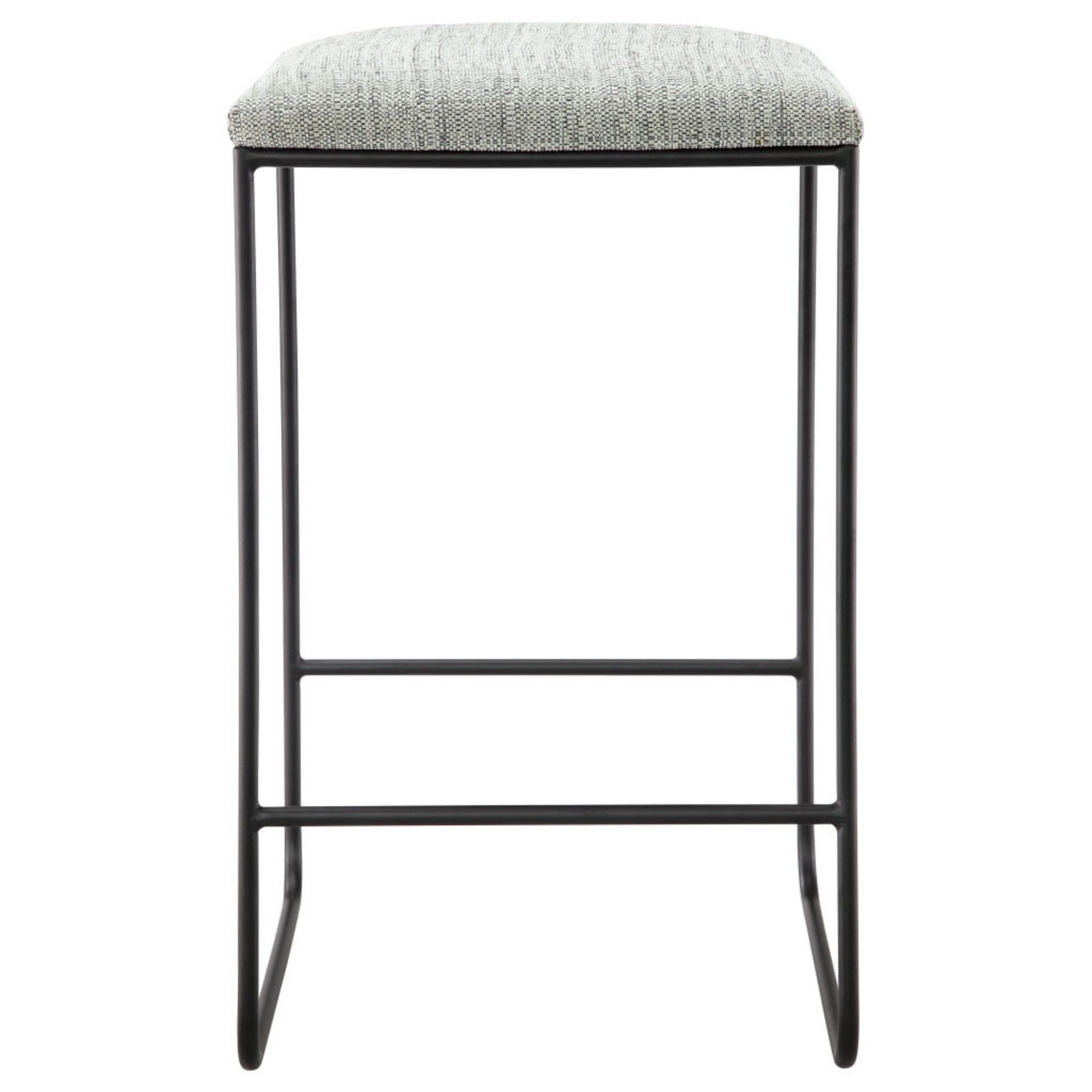 Counter Stool With Faux Linen Seat - Heathered Gray / Matte Black