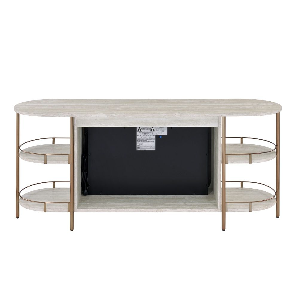 ACME Valene - Console Table With Fireplace - White | Meri Furniture