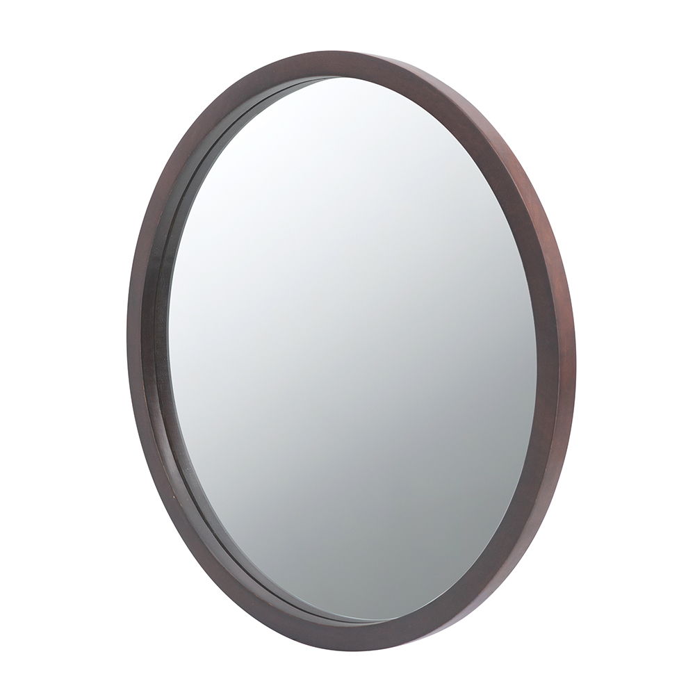 Circle Wall Mirror With Wooden Frame, Wall Mirror For Living Room