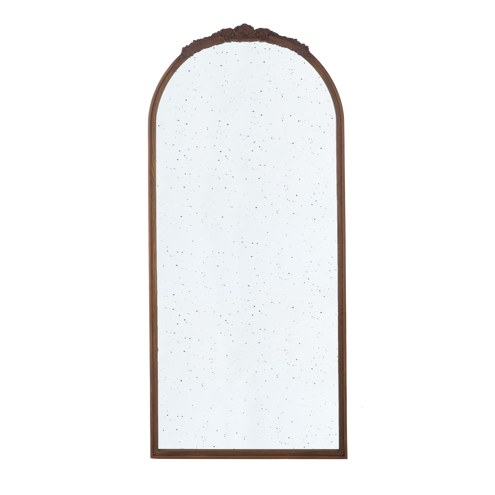 Hand Carved Rose Antique Mirror Frame, Large Arch Mirror Wall Decor For Living Room, Bathroom, Entryway - Brown