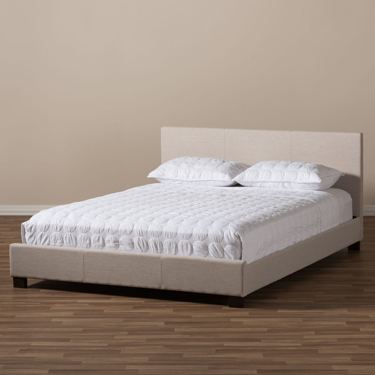 Elizabeth Modern and Contemporary Beige Fabric Upholstered Panel-Stitched Queen Size Platform Bed