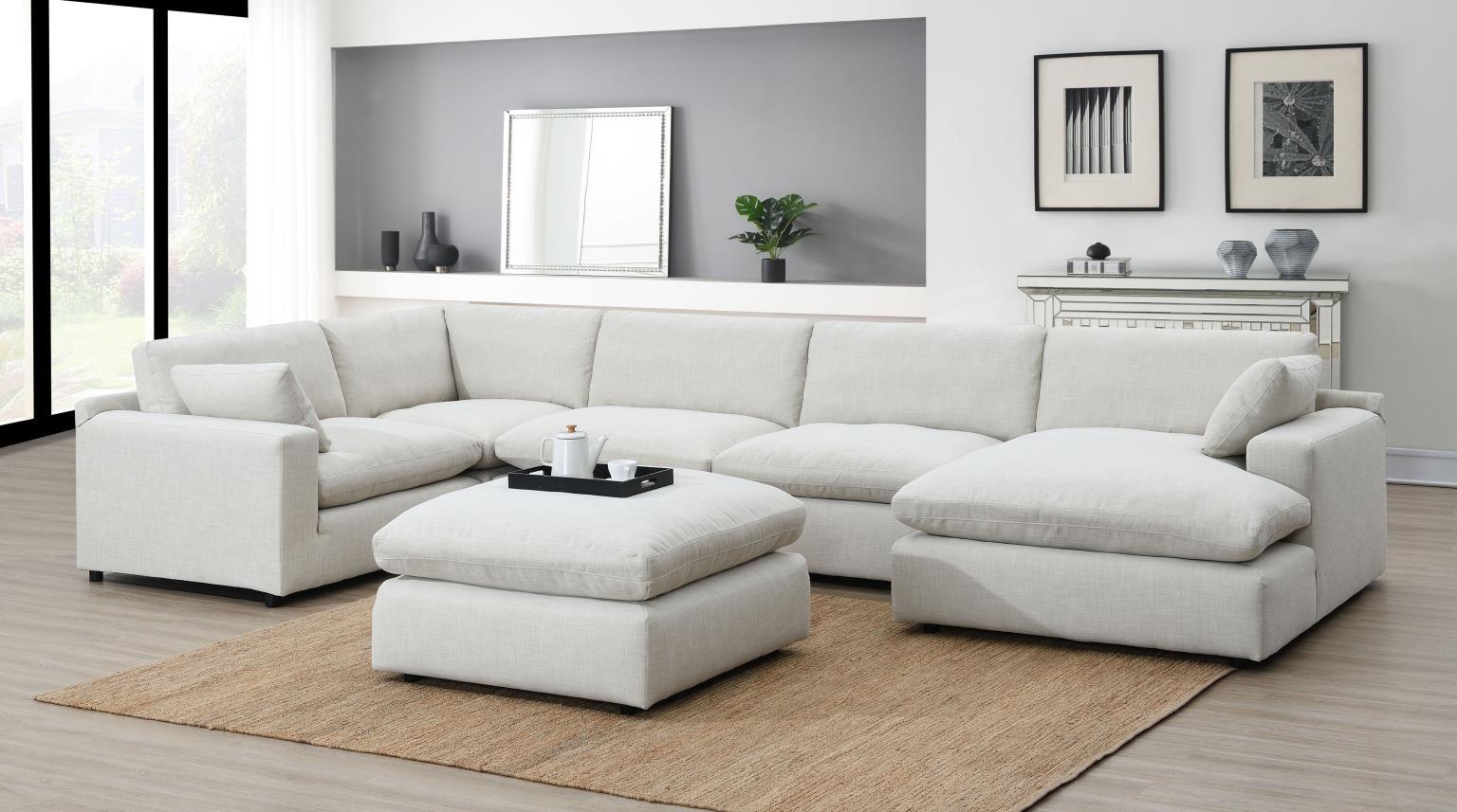 U246 - Linen Oversize Ottoman - White