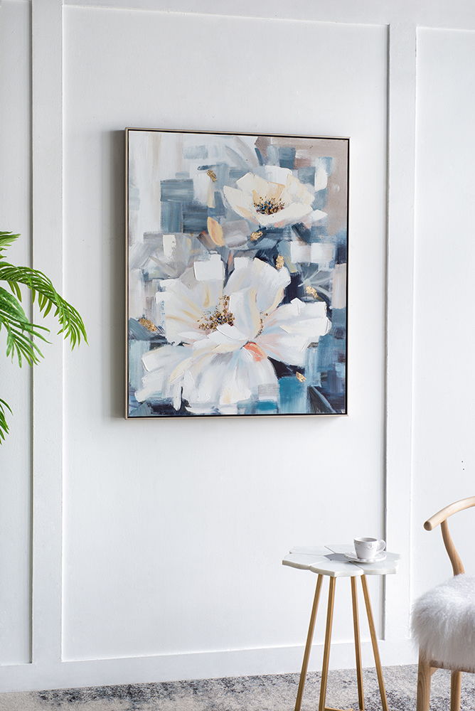 Large Rectangle Framed Wall Art Flower Canvas Print, Home Decor For Living Room Kitchen Foyer Office - Blue