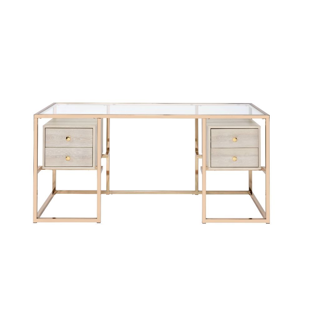 ACME Huyana - Desk - Clear Glass & Gold | Meri Furniture
