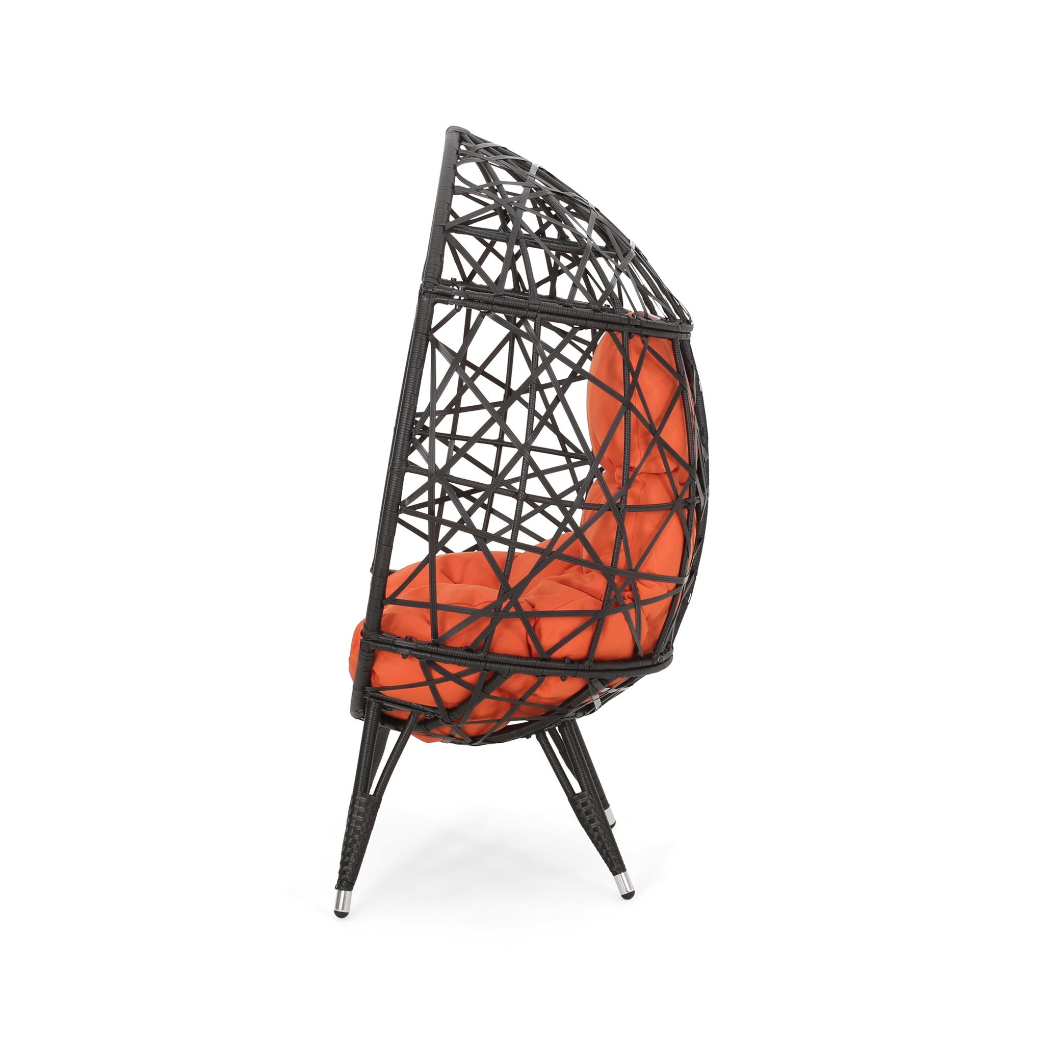 Outdoor Wicker Teardrop Chair With Cushion - Orange / Brown