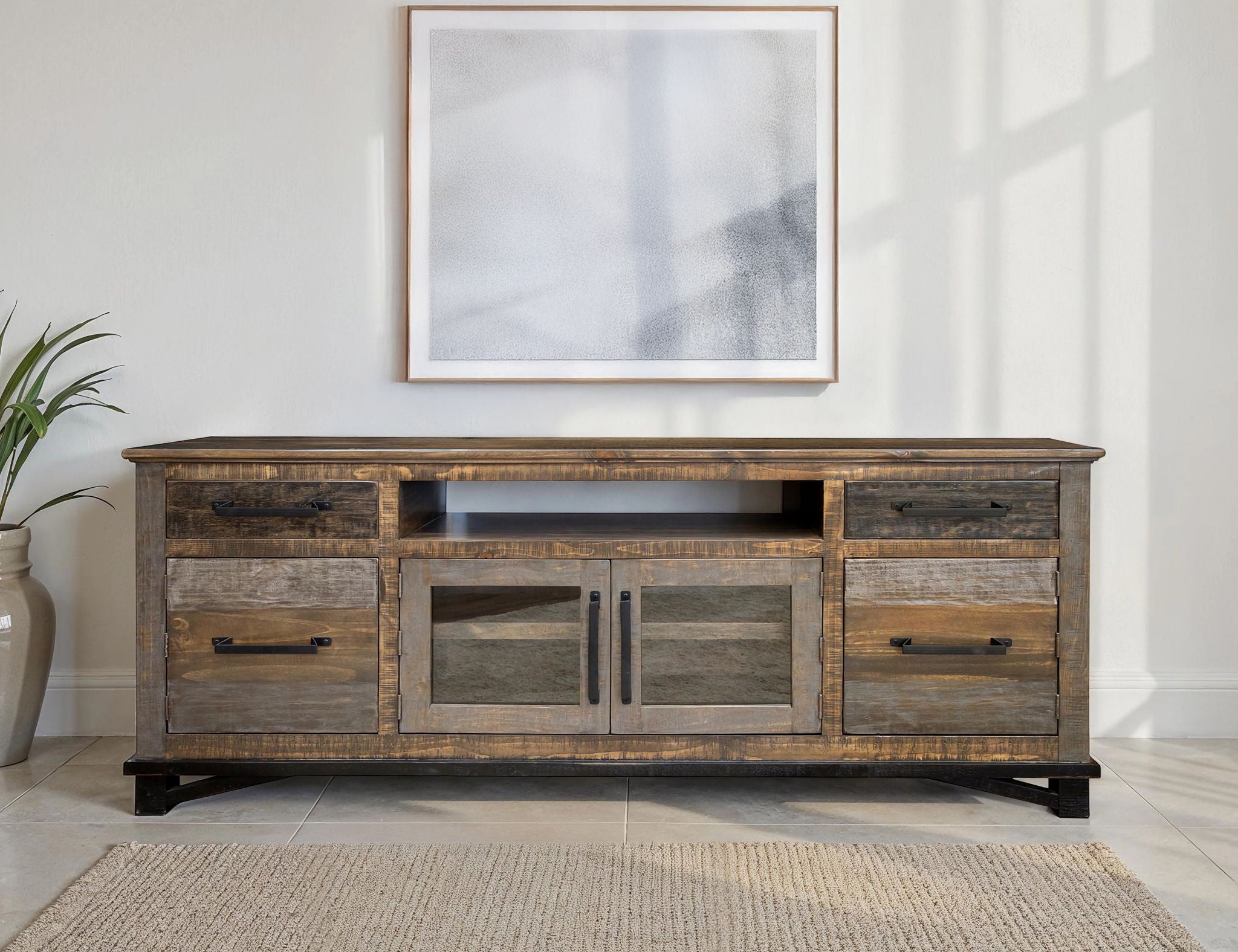 Loft - 76" TV Stand / Console With 2 Drawers / 4 Doors - Two Tone Gray / Brown