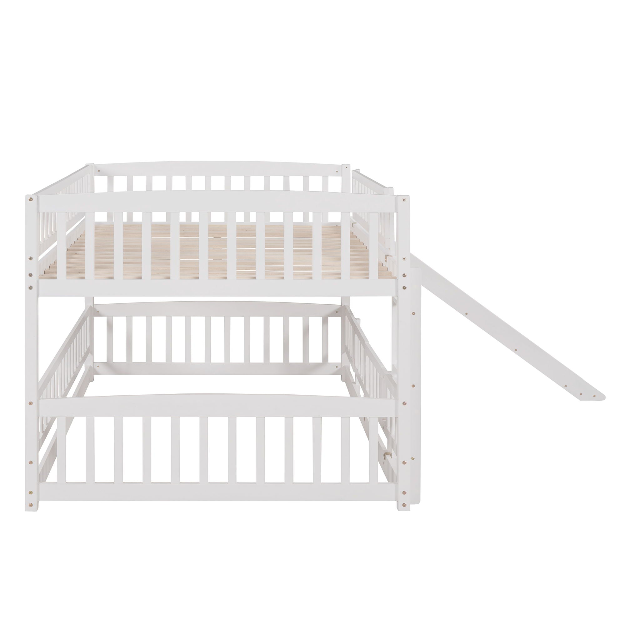 Low Bunk Bed With Slide, Fence And Ladder