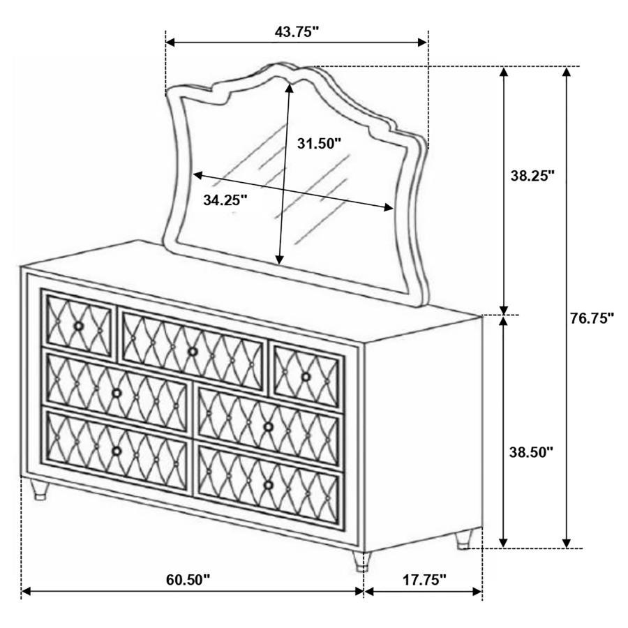 Coaster Fine Furniture Antonella - 7-Drawer Upholstered Dresser With Mirror | Meri Furniture
