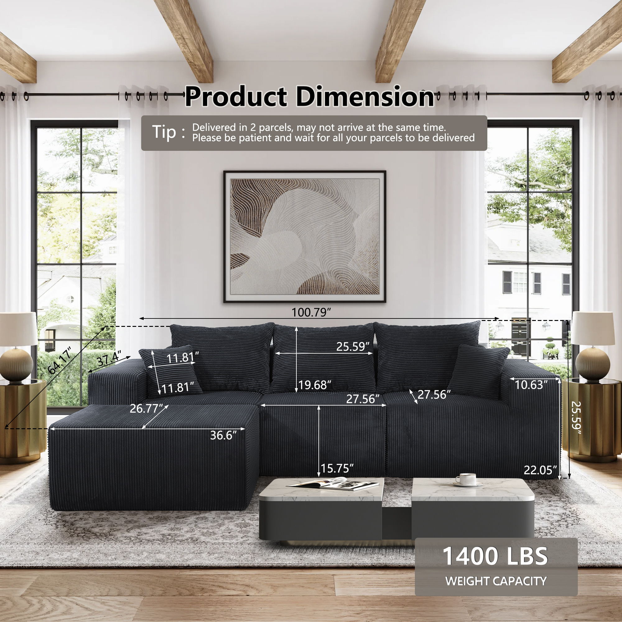 Modular Sectional Sofa, Convertible Couch With Chaise Corduroy