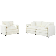 Modern Upholstered Chenille Loveseat And Armchair Set With Pillows