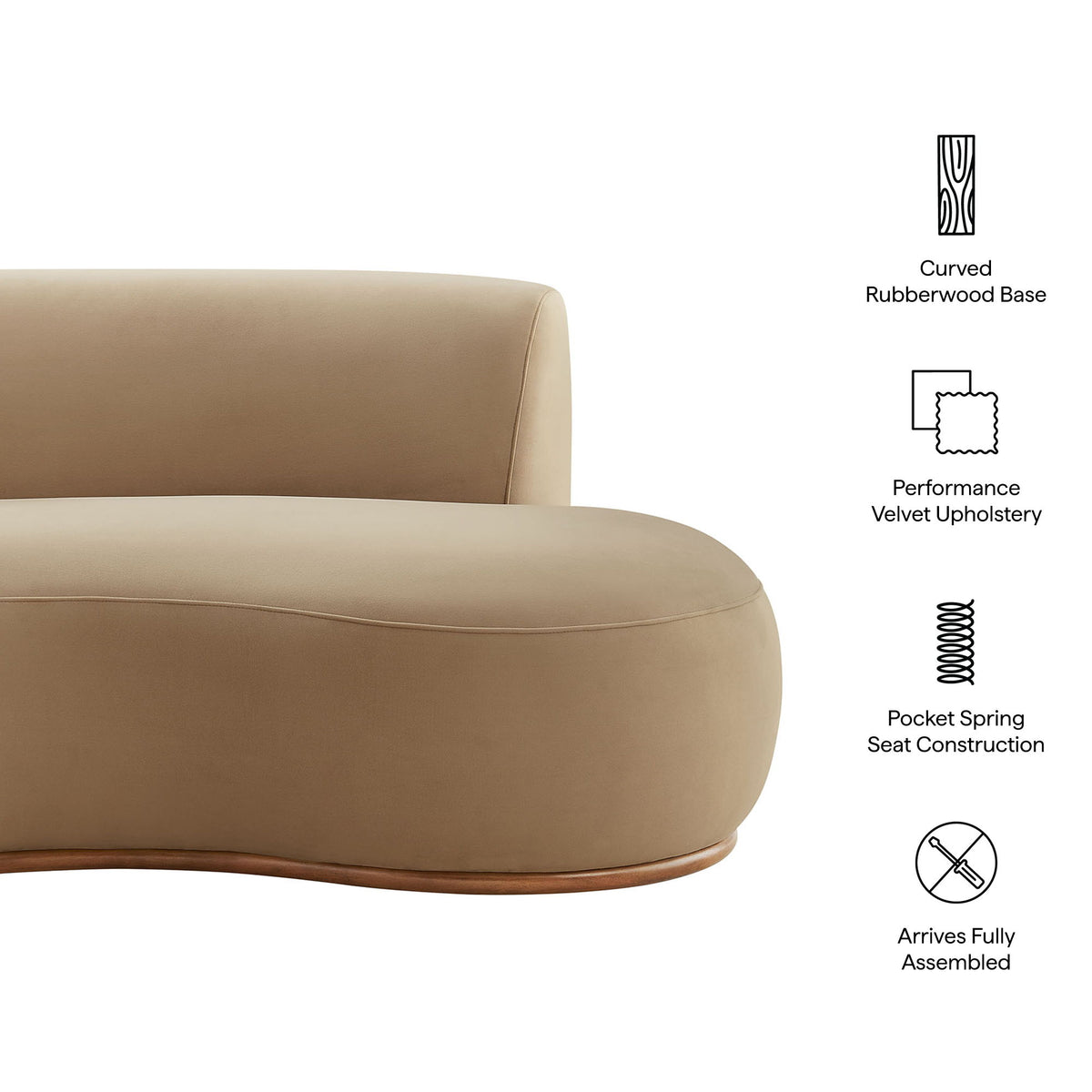 Rialta Curved Right-Arm Performance Velvet Sectional Loveseat by Modway