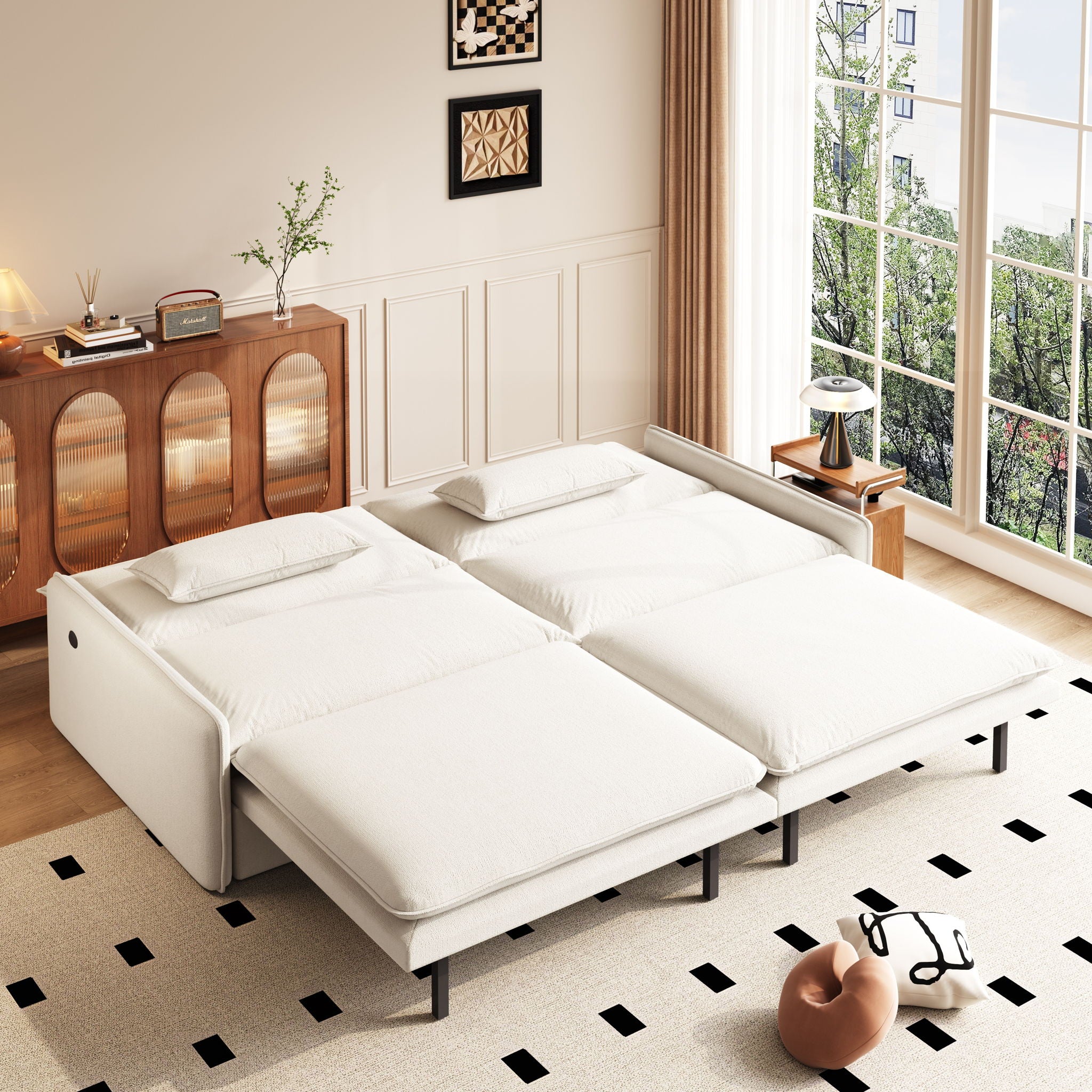 4 Seat Convertible Sleeper Sofa Bed, Modern With Storage