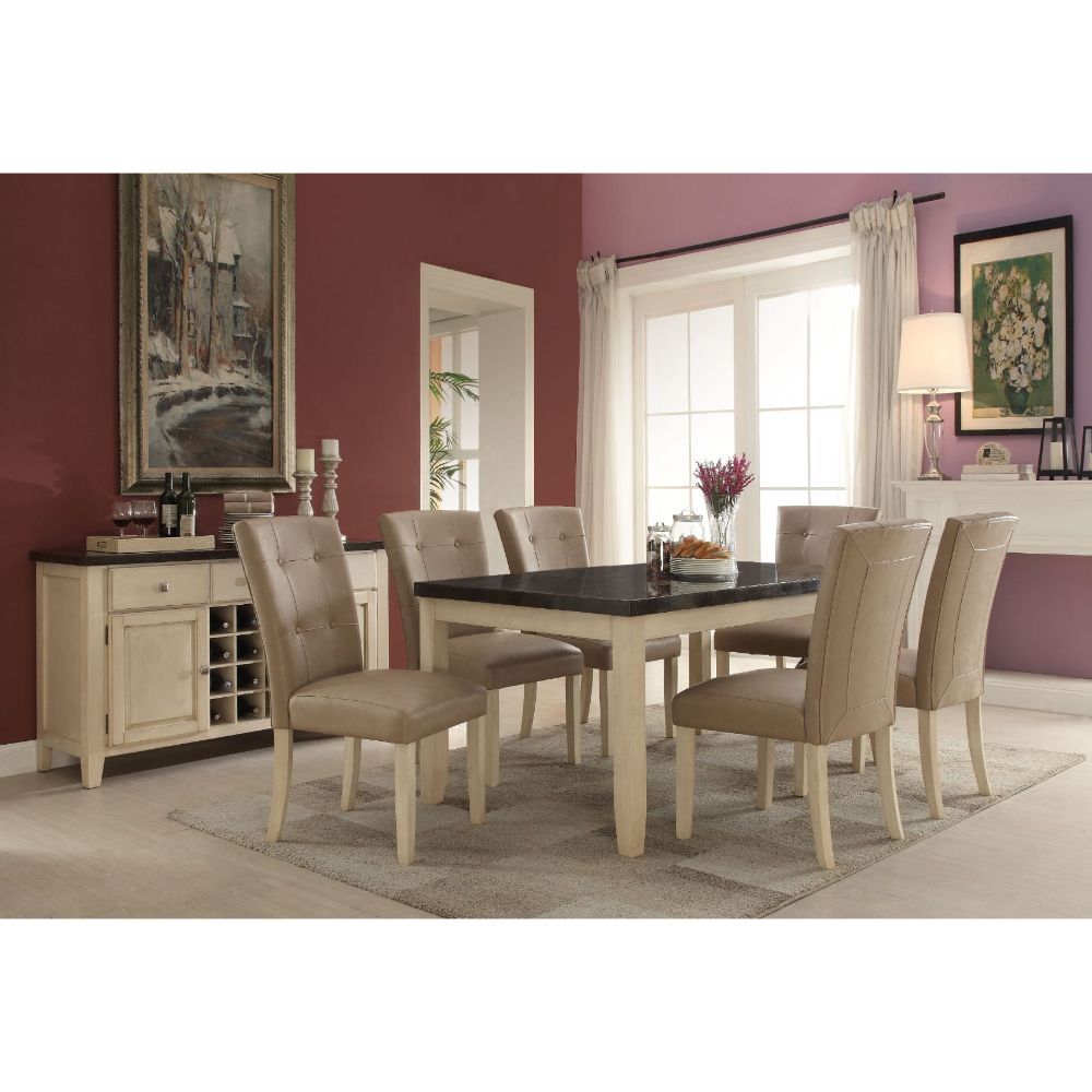 ACME Faymoor - Server - Limestone Marble & Antique White | Meri Furniture