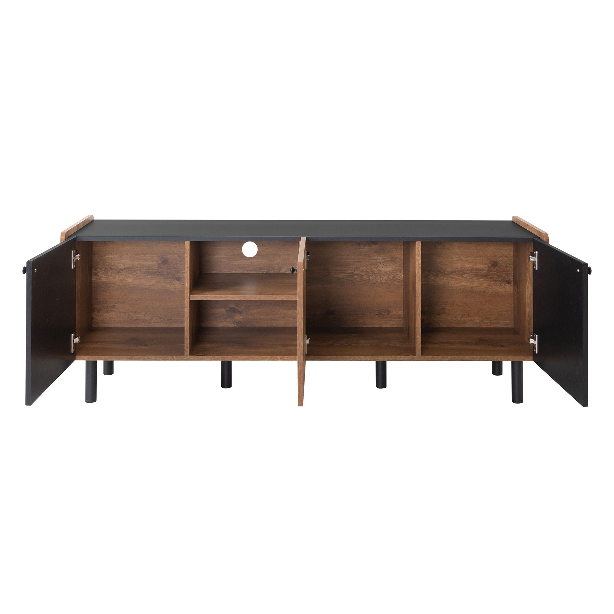 Mid Century TV Stand With 3 Cabinets, Media Console Table For Tvs Up To 70'', Entertainment Center With Storage For Living Room - Black / Brown