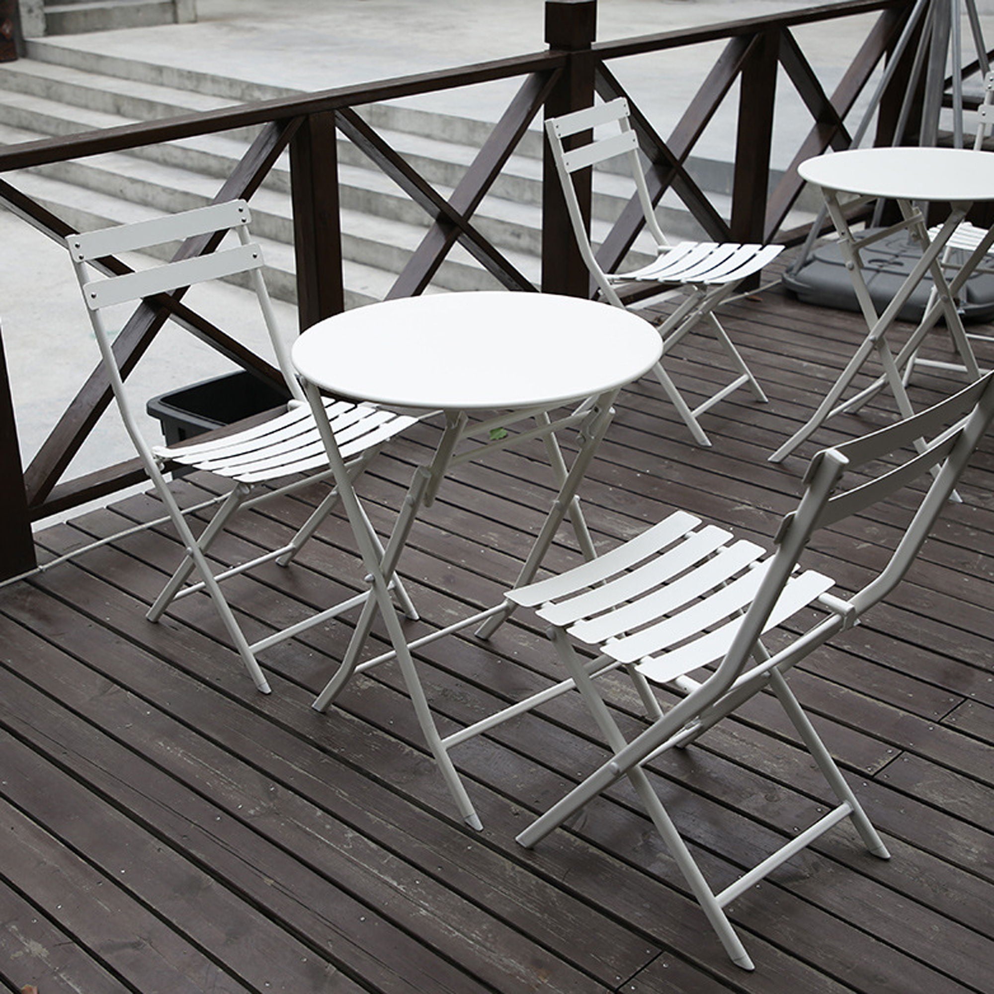 3 Piece Patio Bistro Set Of Foldable Round Table And Chairs