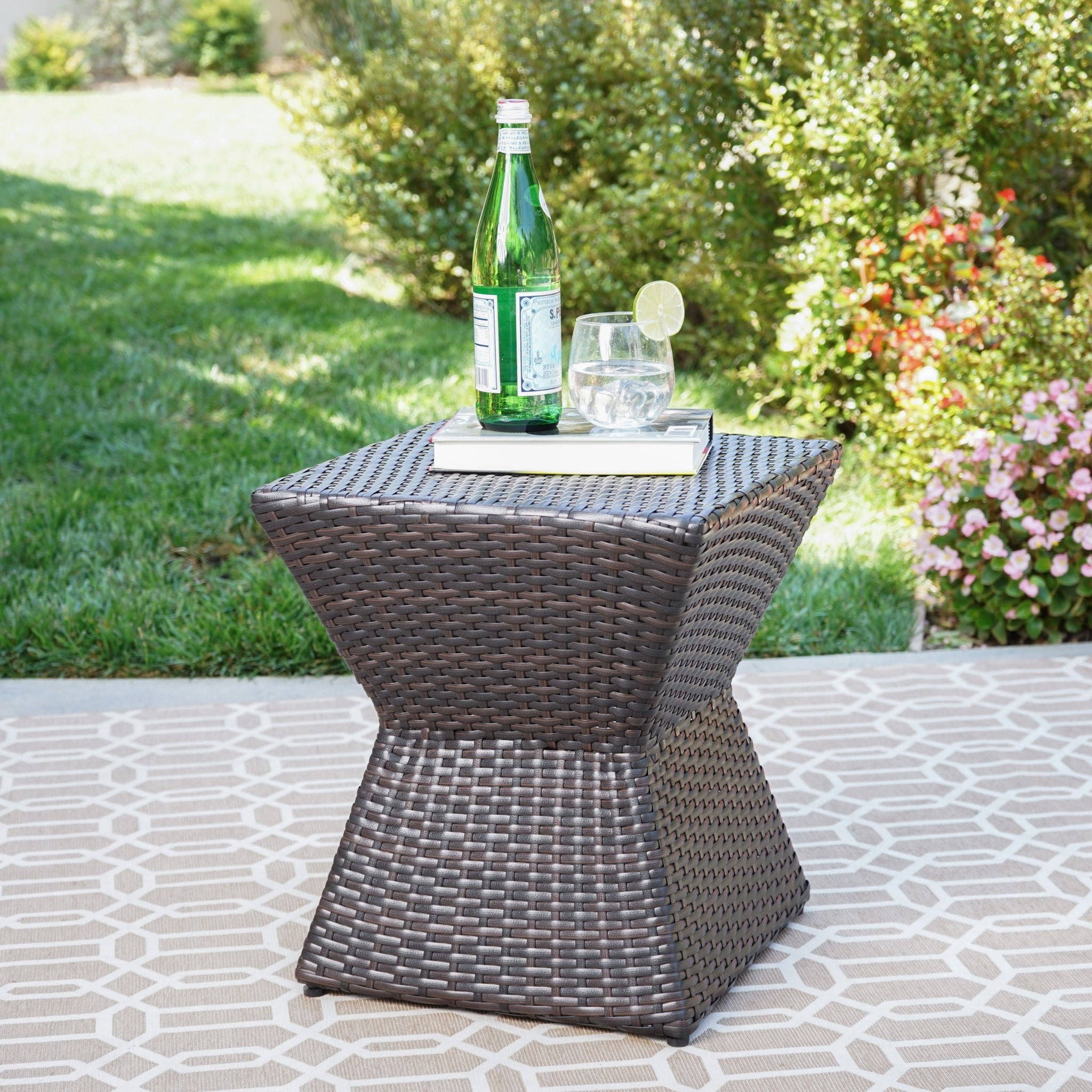 Outdoor Wicker End Table - Brown Multi