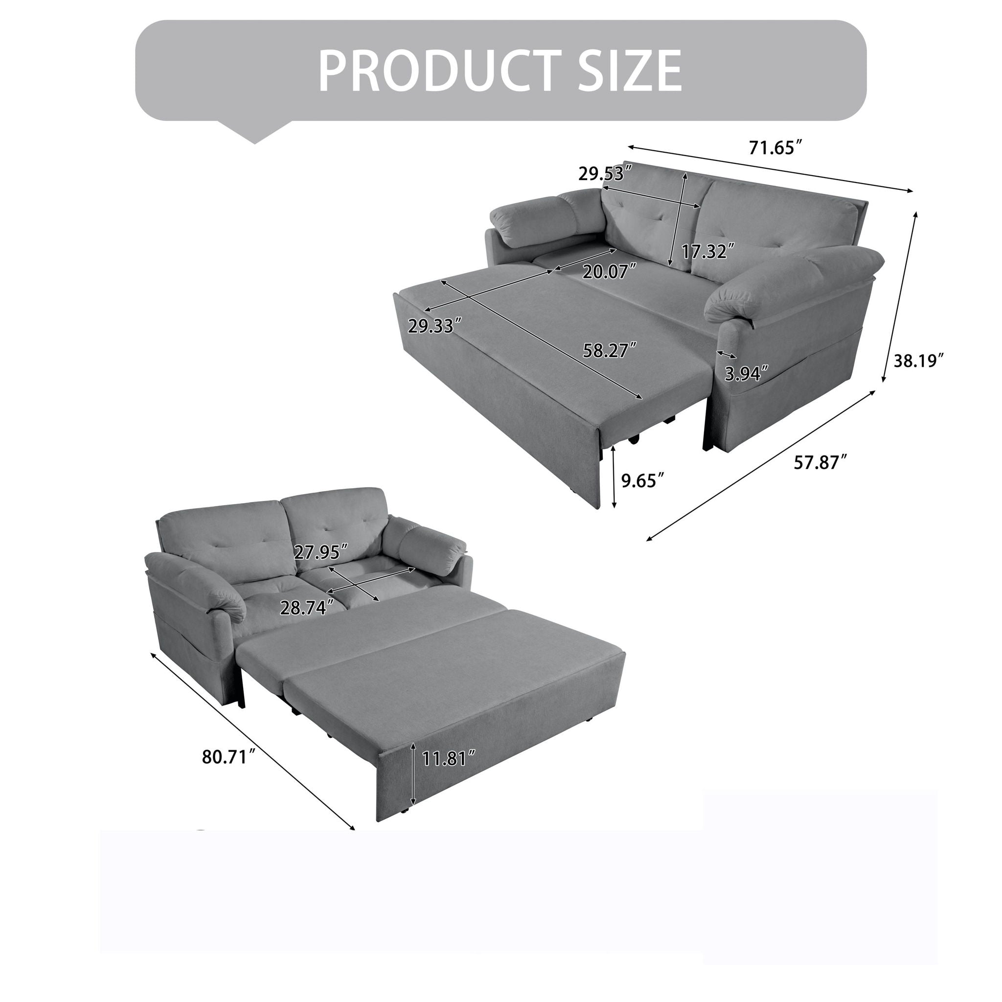 Modern Convertible Sleeper Sofa Bed With Pull-Out Queen Design, Side Storage & Thick Cushions