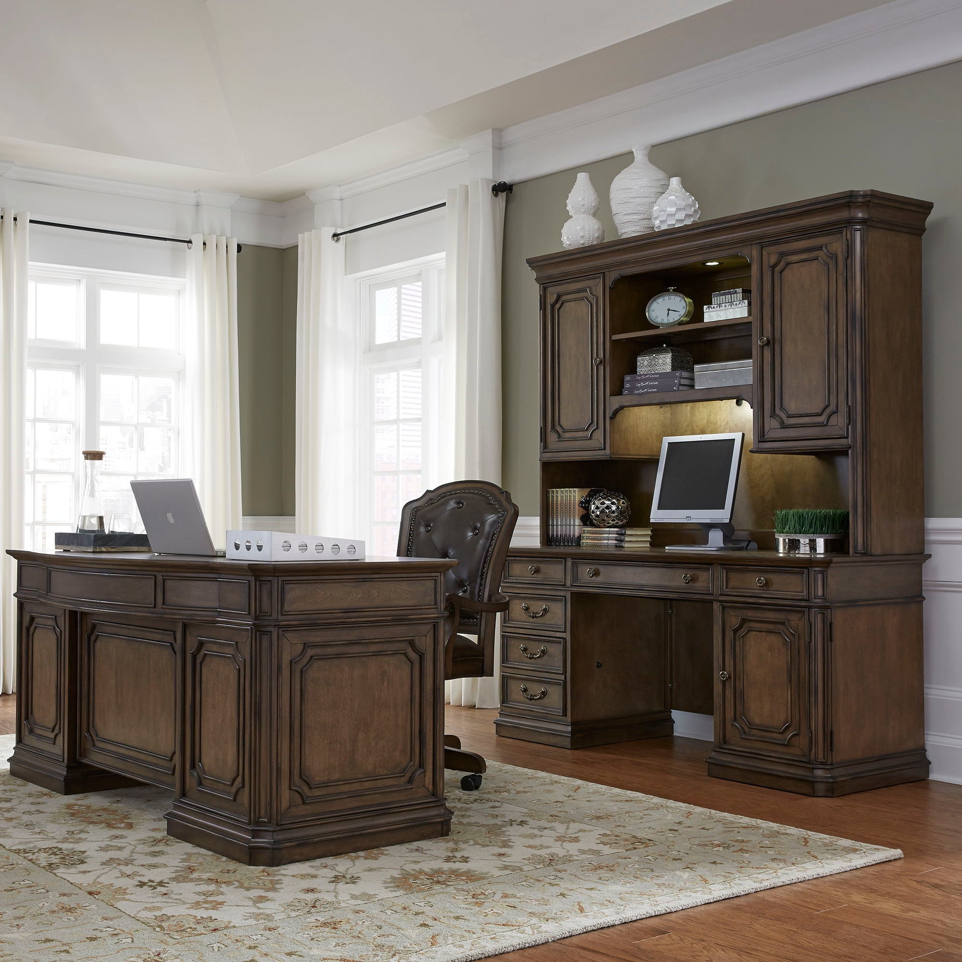 Liberty Furniture Amelia - 5 Piece Home Office Jr Executive Set - Dark Brown | Meri Furniture