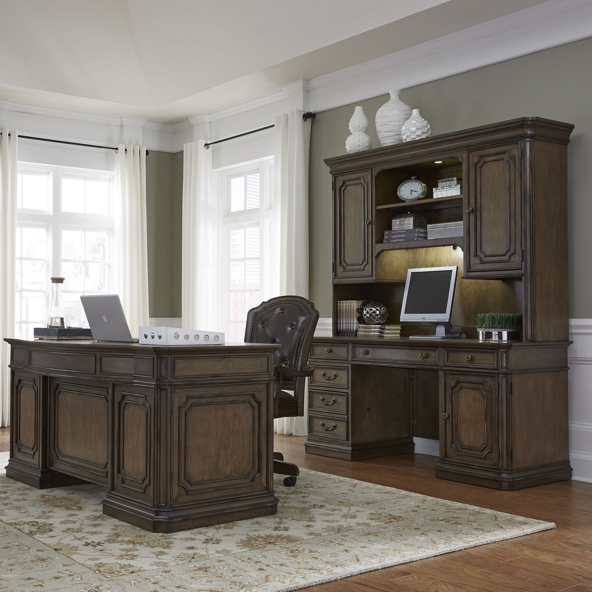 Liberty Furniture Amelia - 5 Piece Home Office Jr Executive Set - Dark Brown | Meri Furniture