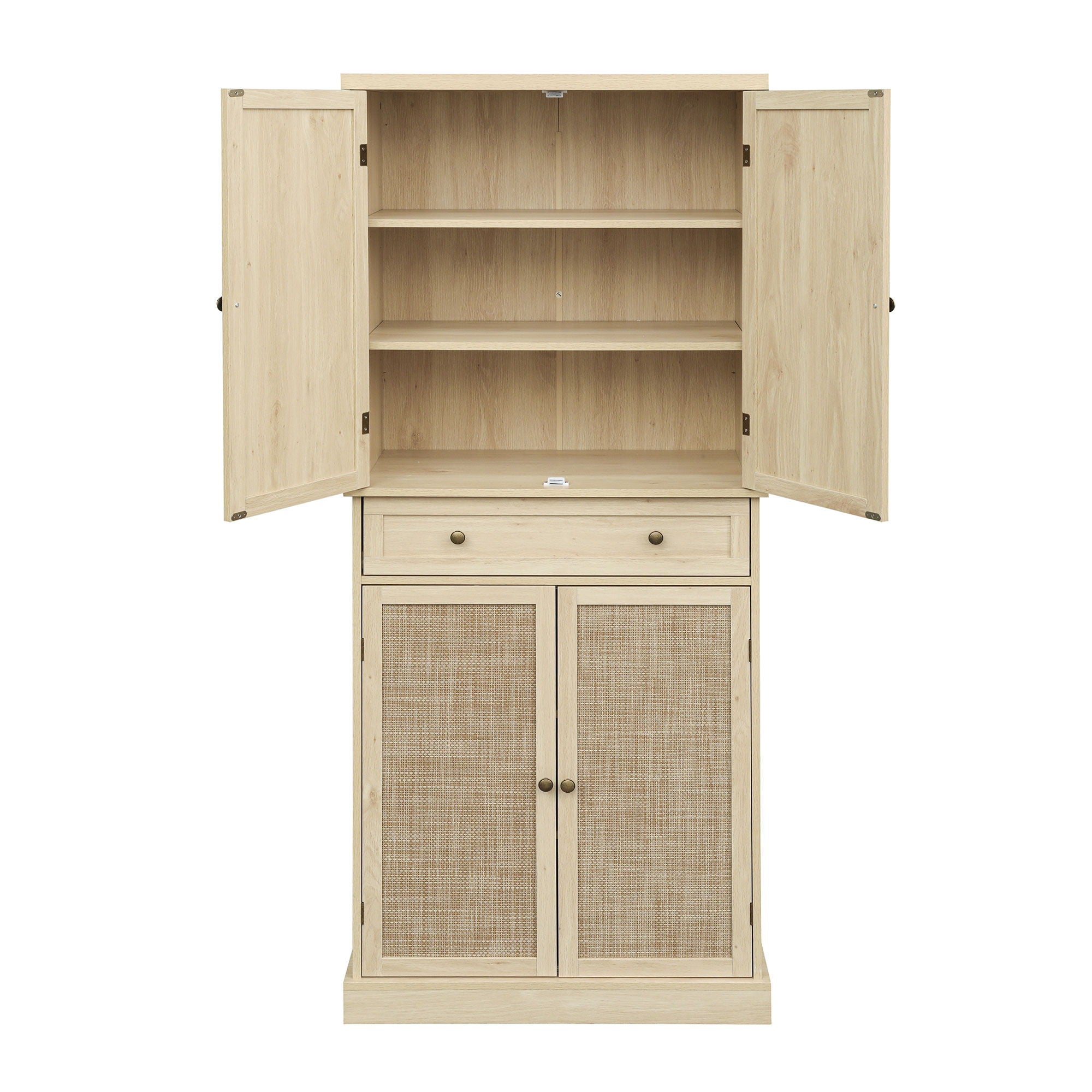 4 Door Storage Cabinet With 1 Drawer And 4 Adjustable Inner Shelves - Natural
