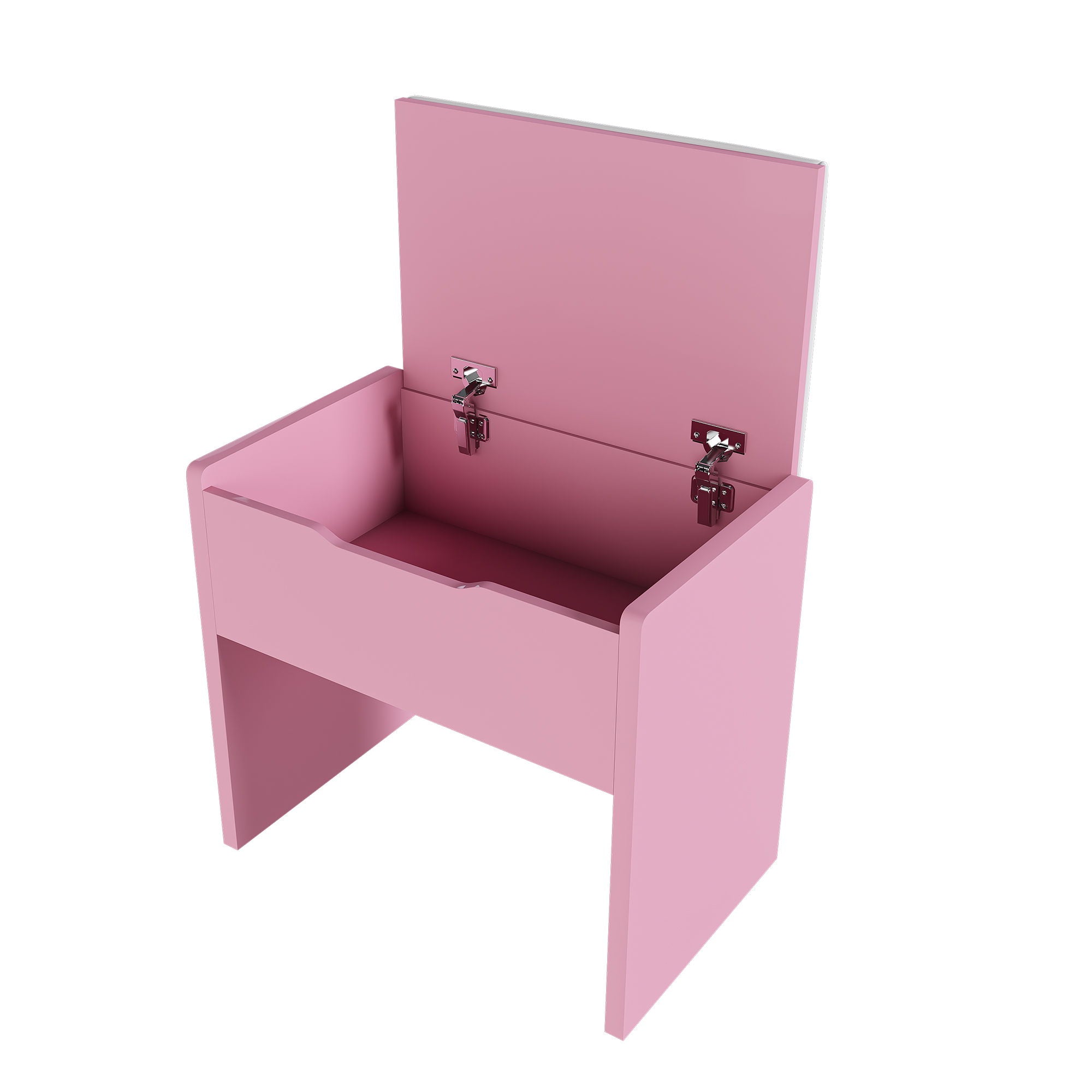 Vanity Desk With LED Mirror Lights And Power Outlet Charging Station, 3 Drawers, 7 Shelves, Storage Stool - Pink