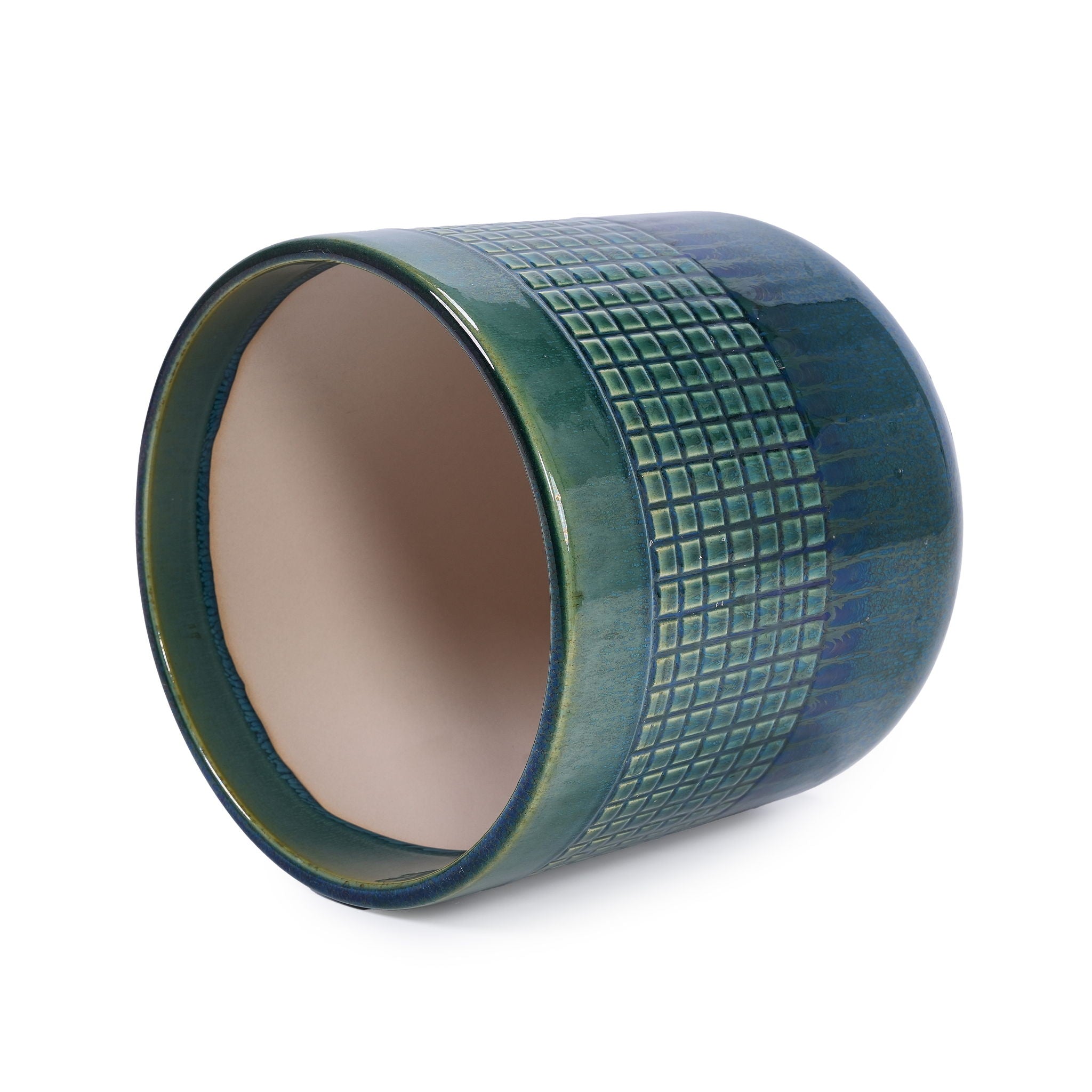 Grid Flowerpot (Set of 3), Planter For Patio, Garden, Windowsill - Blue / Green