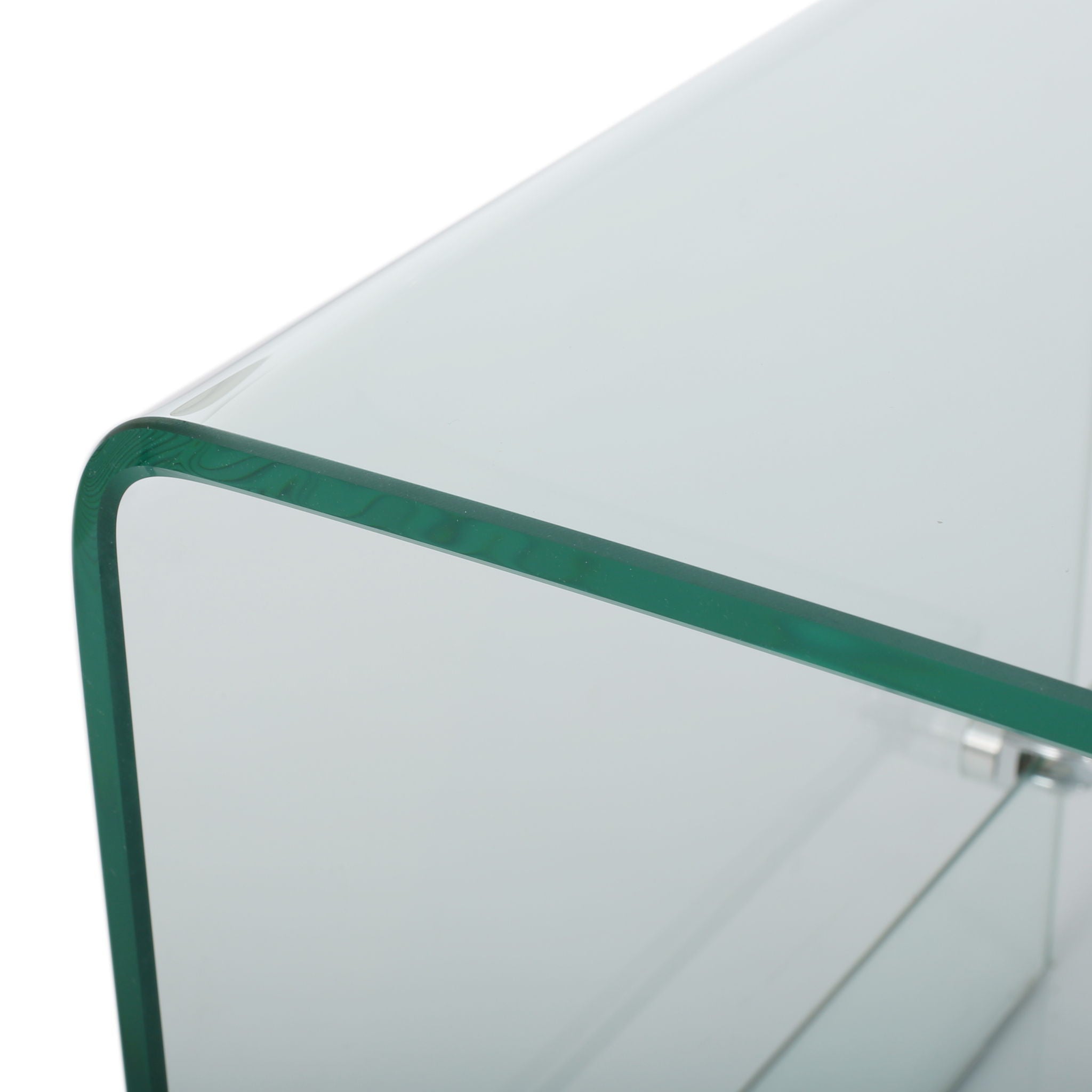 Modern Tempered Glass TV Stand With Shelf And Open Back Design - Clear