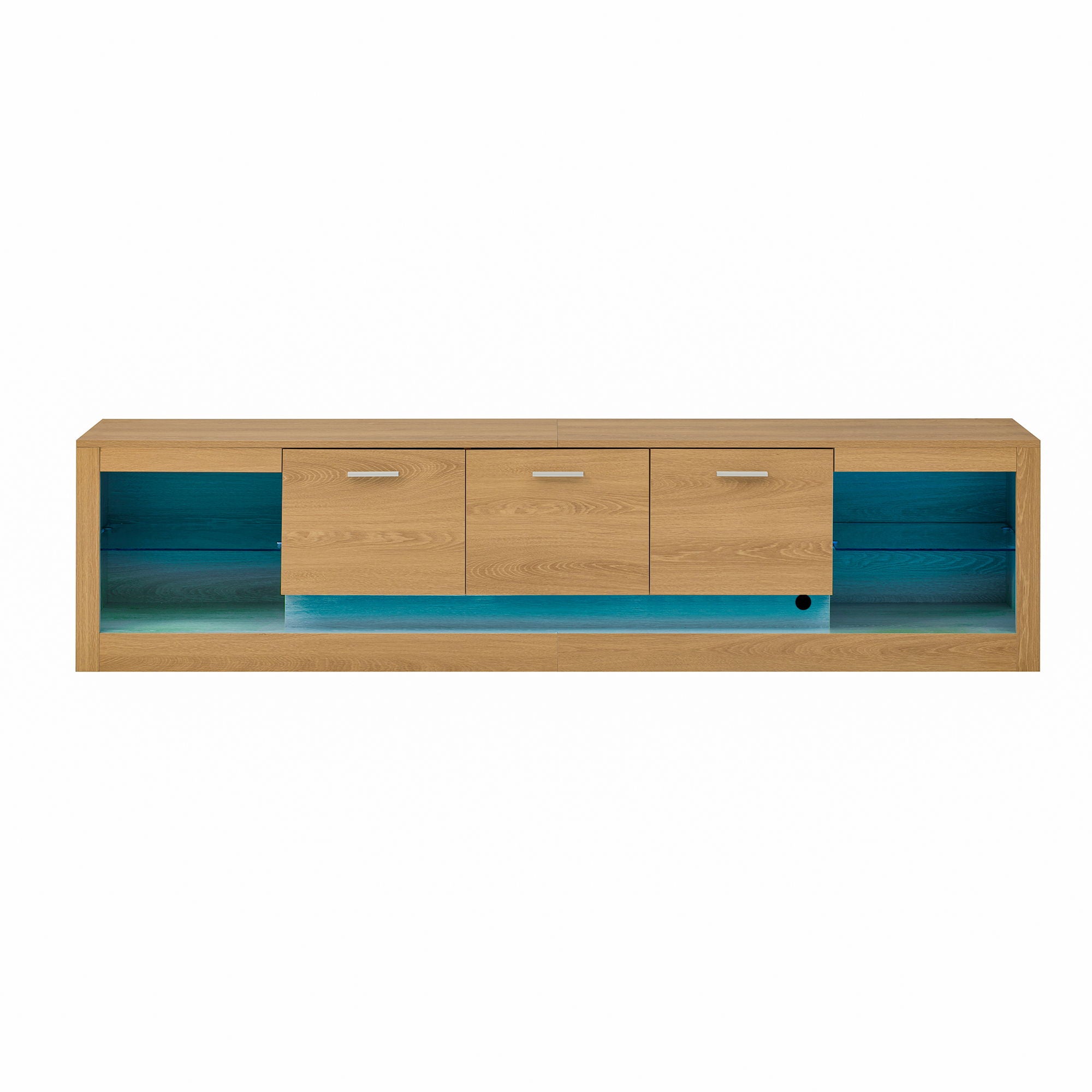 TV Stand With 6 Cabinets & 2 Open Compartments, Entertainment Center For TVs Up To 90'', Television Console - Natural Wood