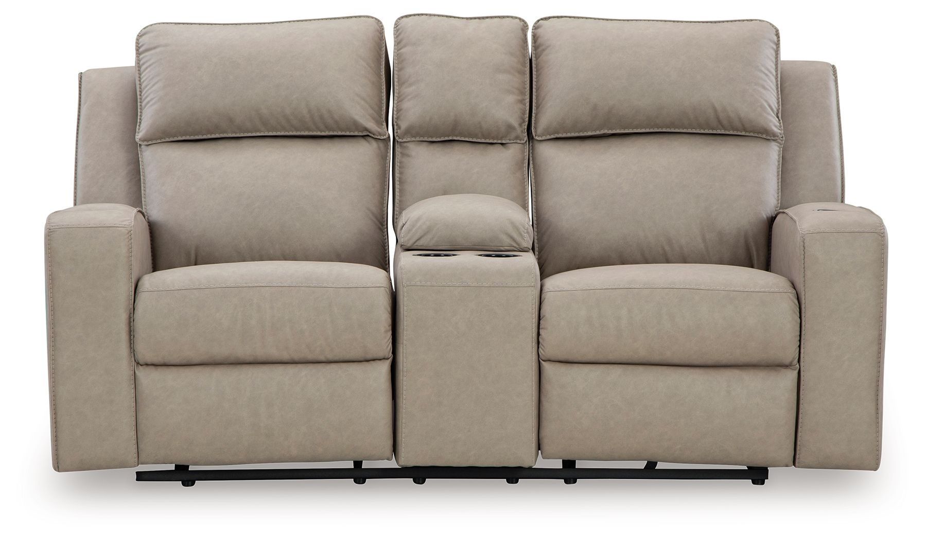 Signature Design by Ashley® Lavenhorne - Pebble - Dbl Rec Loveseat W/Console | Meri Furniture