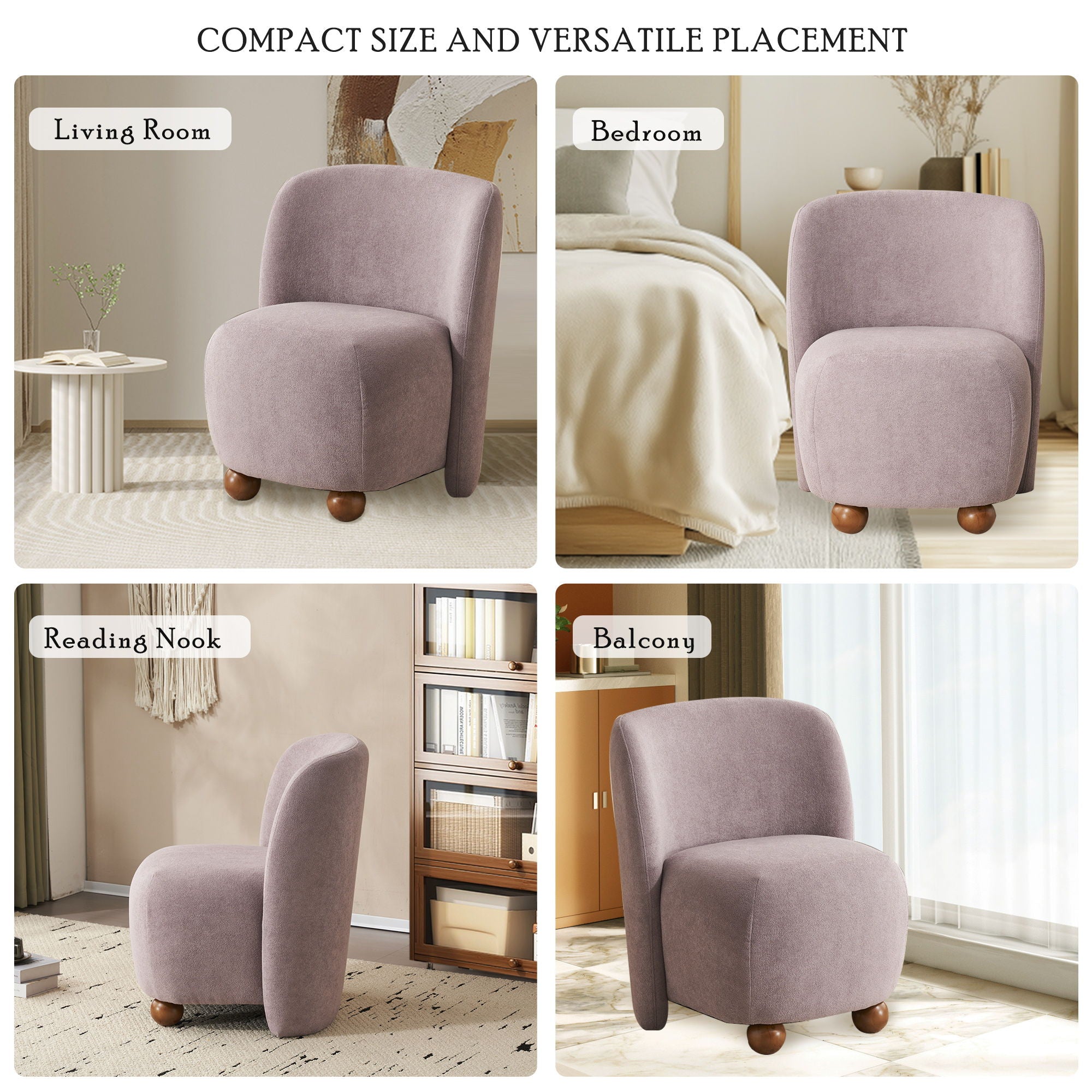 Modern Low Back Accent Upholstered Armless Living Room Chairs, Round Feet