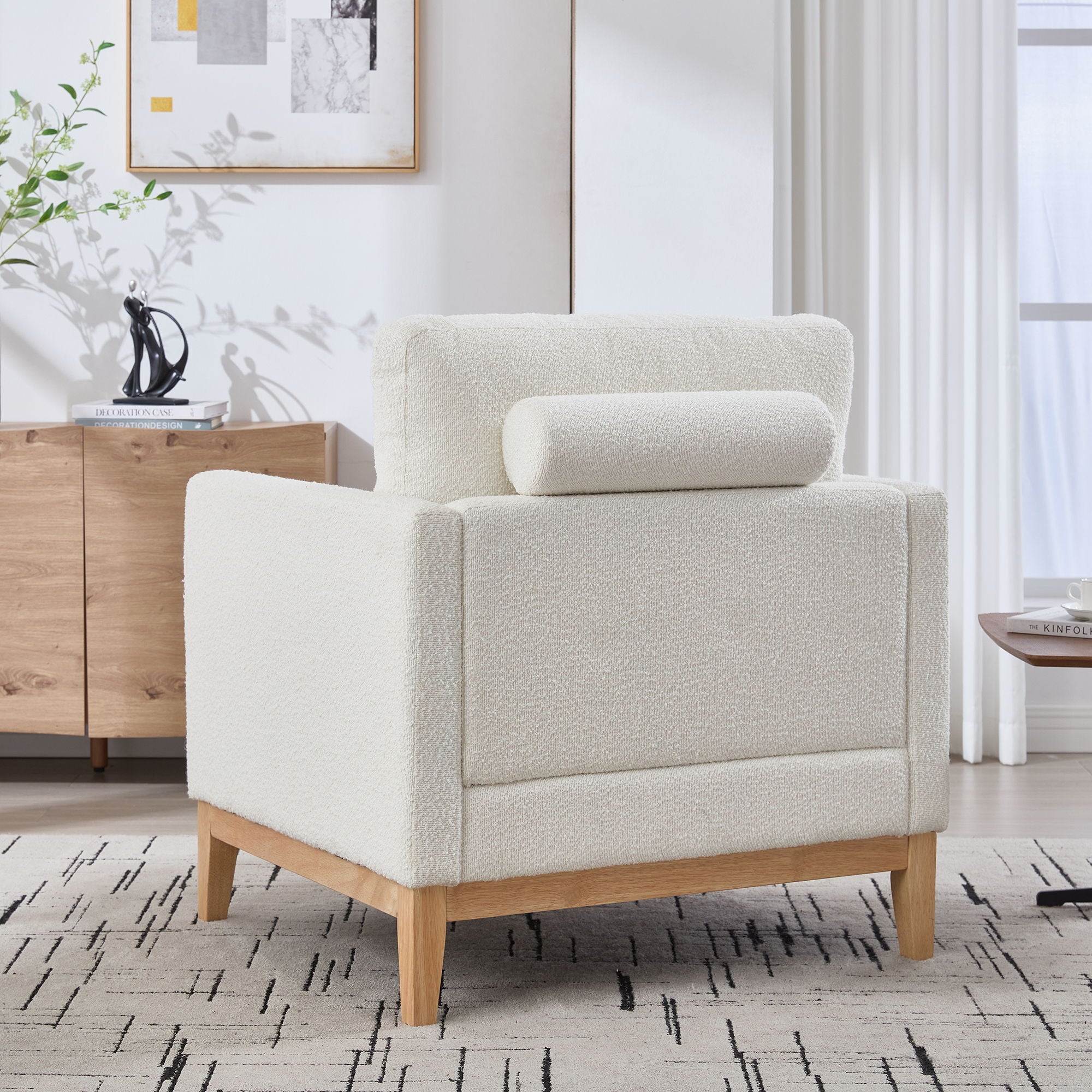 Wide Modern Performance Accent Chair With Natural Legs