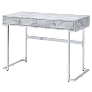 Tigress - Writing Desk - White Printed Faux Marble Top & Chrome