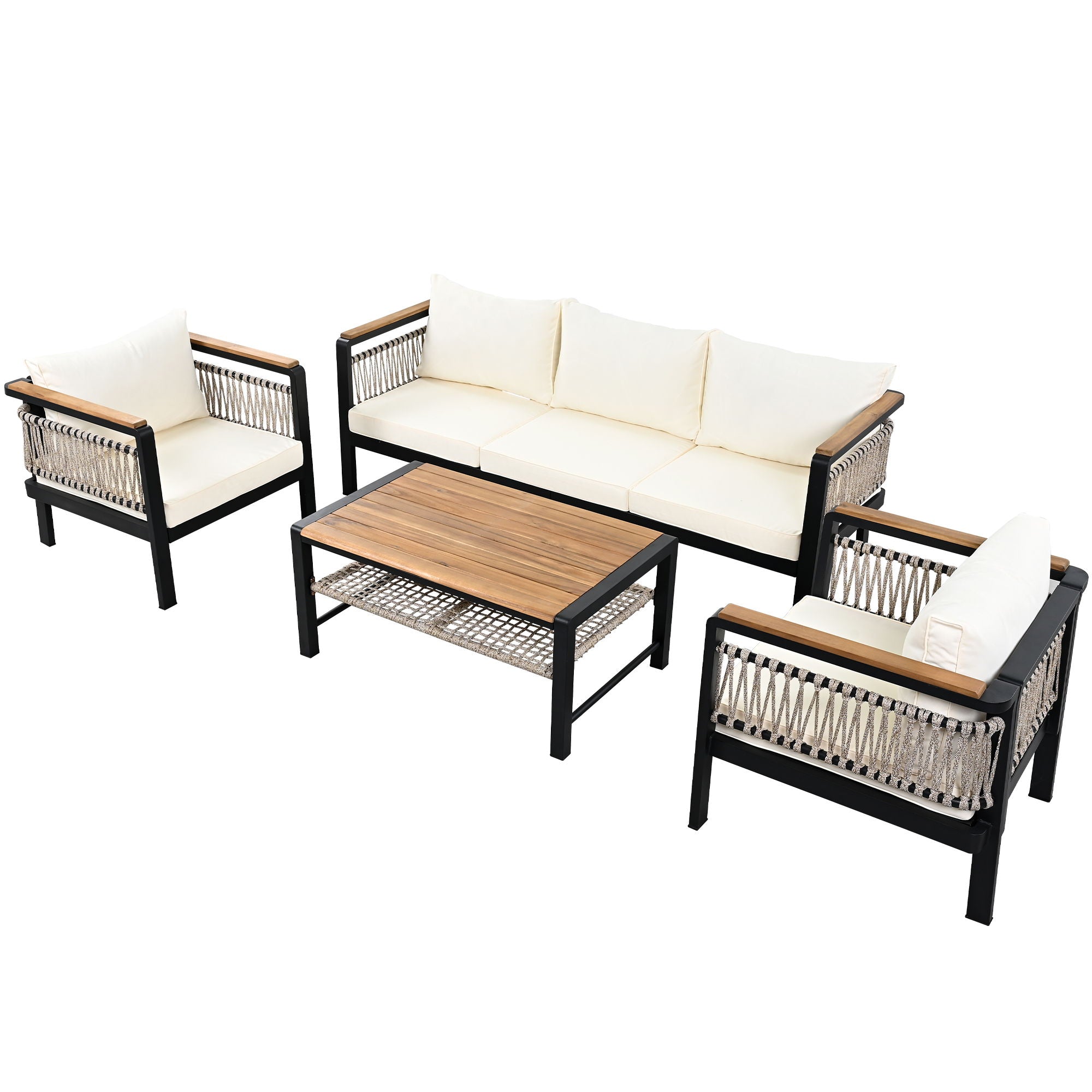 4 Pieces Outdoor Sectional Sofa Set 5 Person Patio Seating Group Outdoor Conversation Set With Cushions And A Coffee Table For Patios