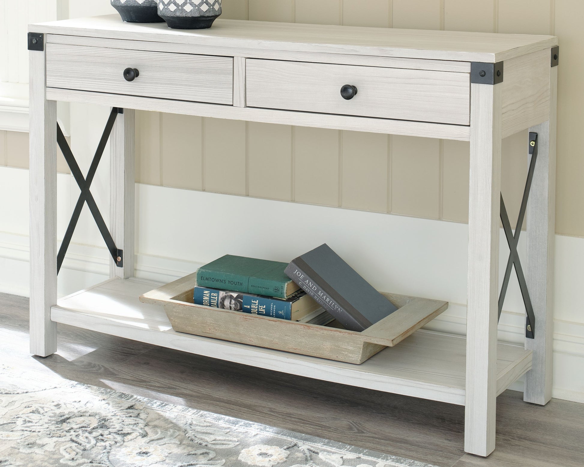 Signature Design by Ashley® Bayflynn - Whitewash - Console Sofa Table With 2 Drawers | Meri Furniture