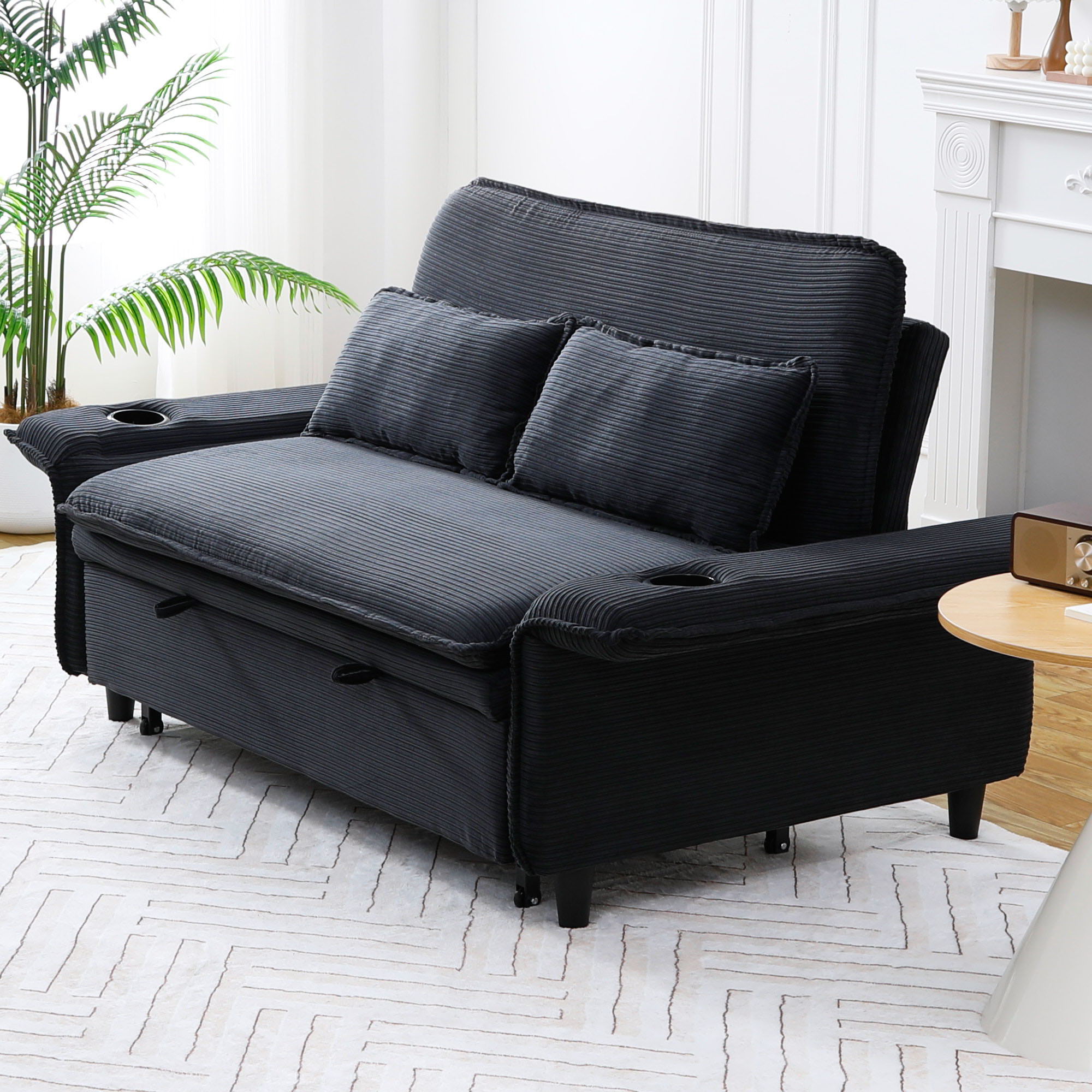 Modern Fabric Multi-Functional Sofa Bed With Adjustable Armrests And Backrests