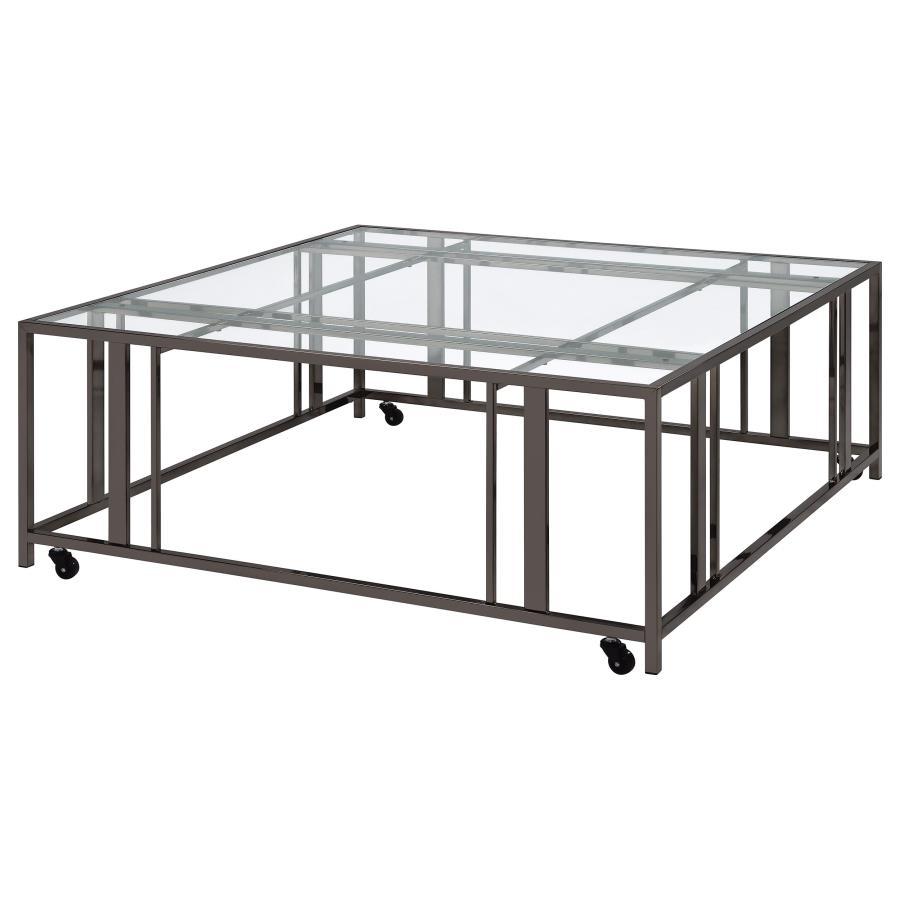 Coaster Fine Furniture Adri - Square Glass Top Coffee Table With Casters | Meri Furniture