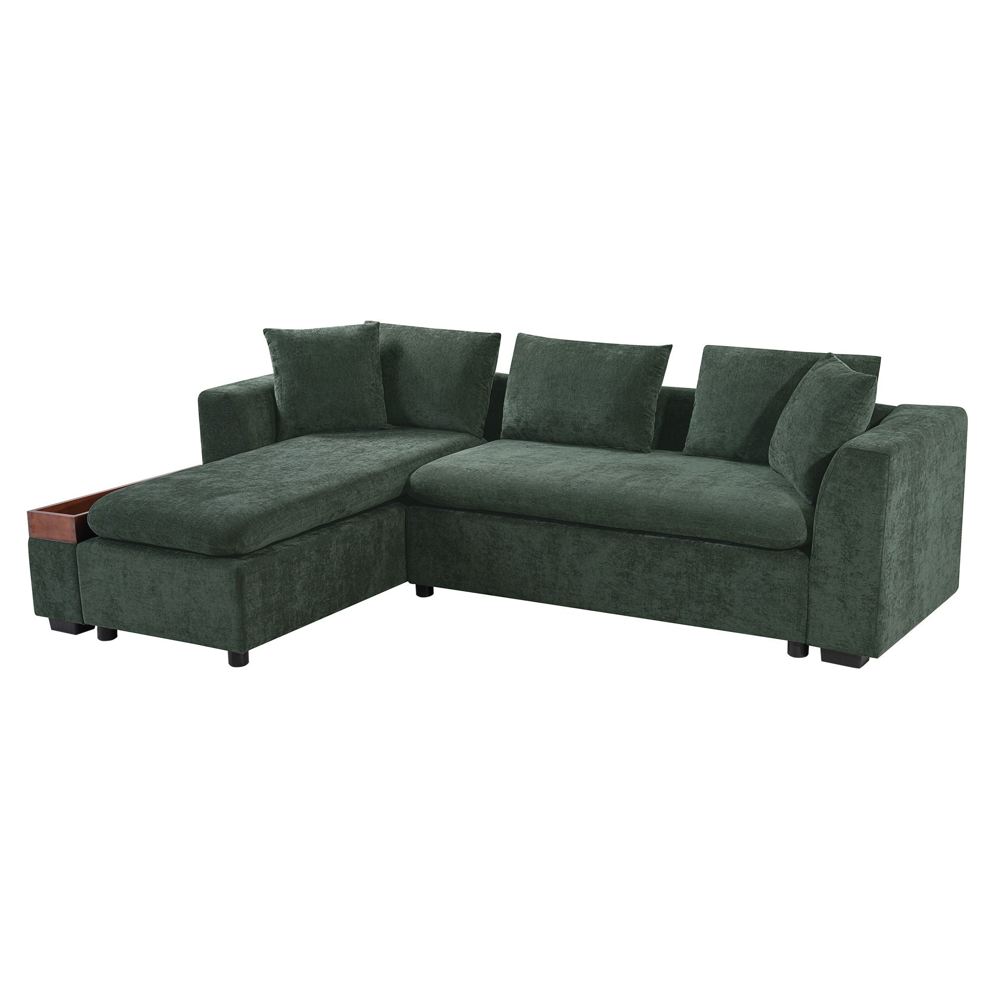Modern L Shaped Sectional Sofa With Chenille Upholstery And Wooden Storage