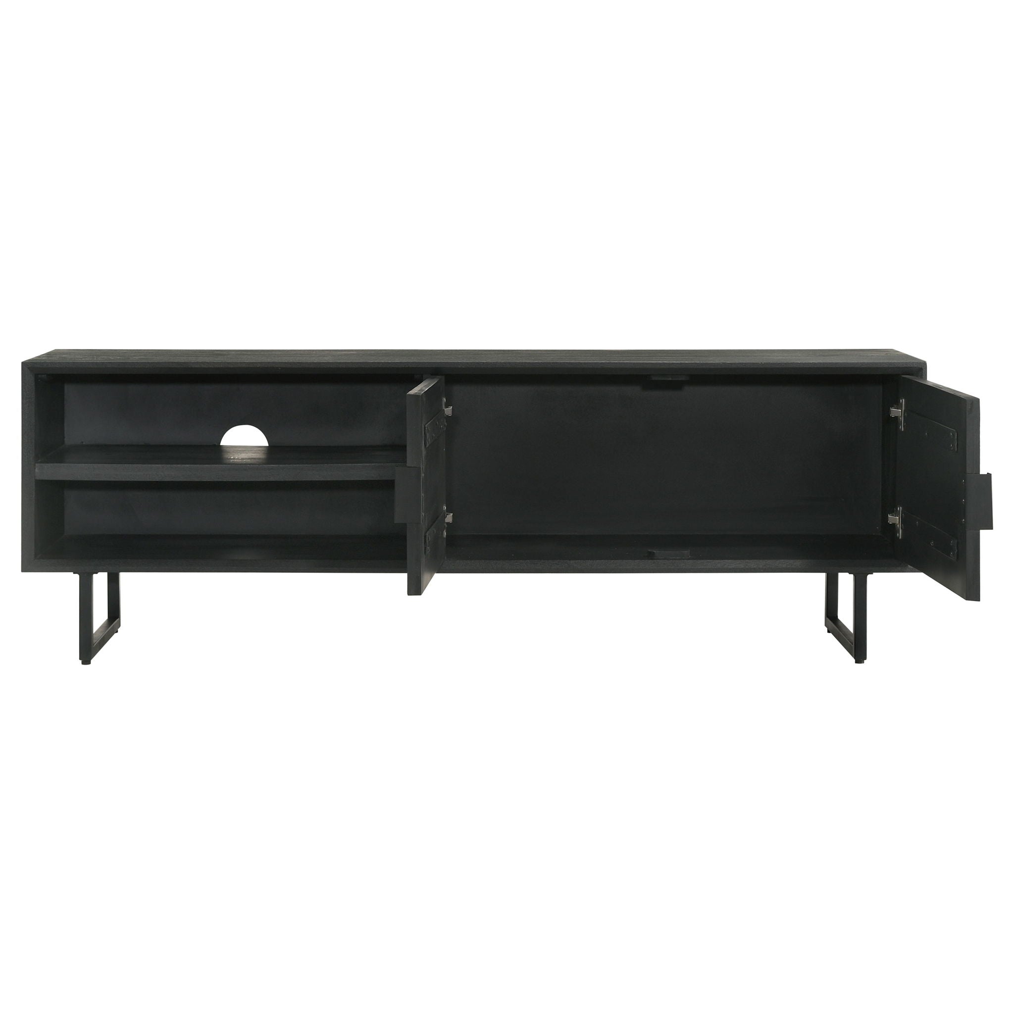 Manaya - 2 Door Stand With Open Shelving And Hidden Storage - Charcoal Black