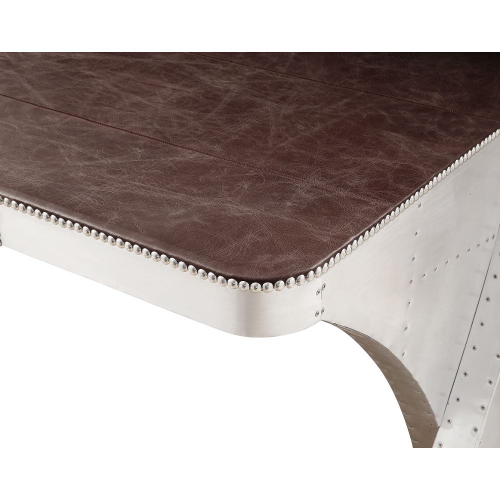 ACME Brancaster - Desk - Retro Brown Top Grain Leather & Aluminum | Meri Furniture