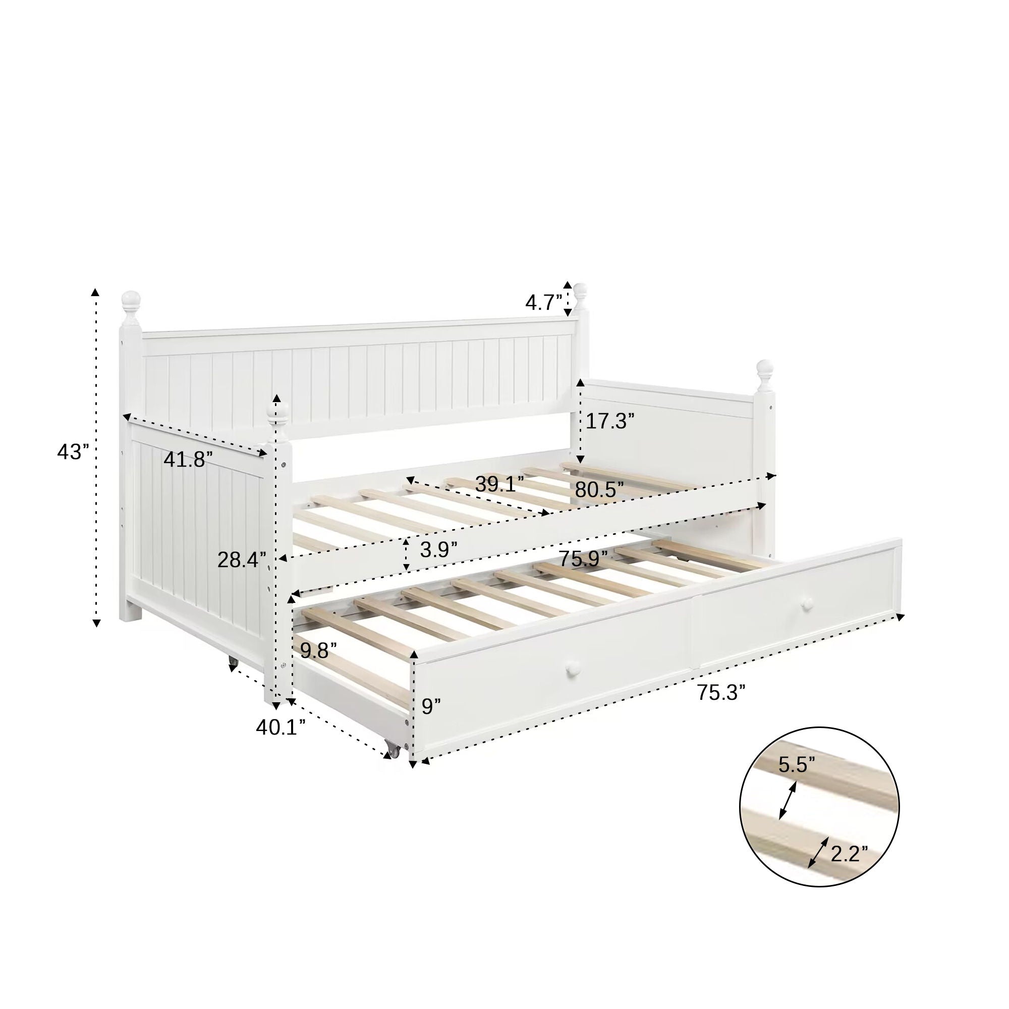 Twin Size Daybed & Twin Size Trundle - White