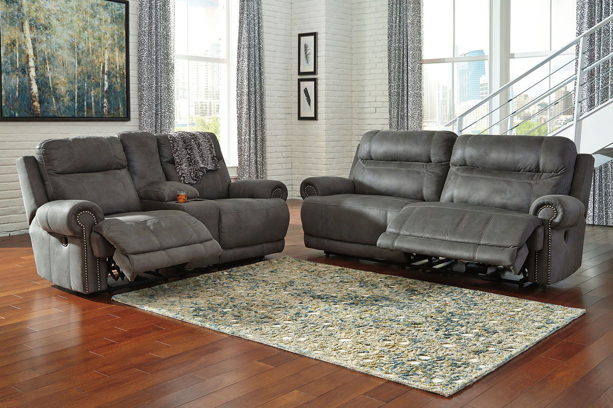 Signature Design by Ashley® Austere - Gray - 2 Pc. - Reclining Sofa, Loveseat | Meri Furniture