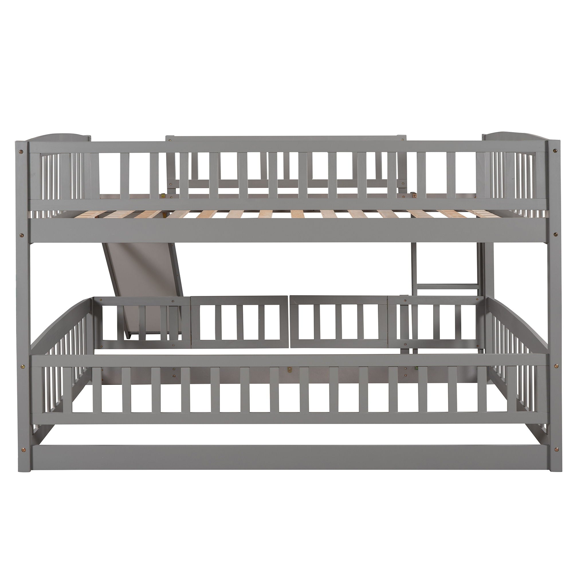 Low Bunk Bed With Slide, Fence And Ladder