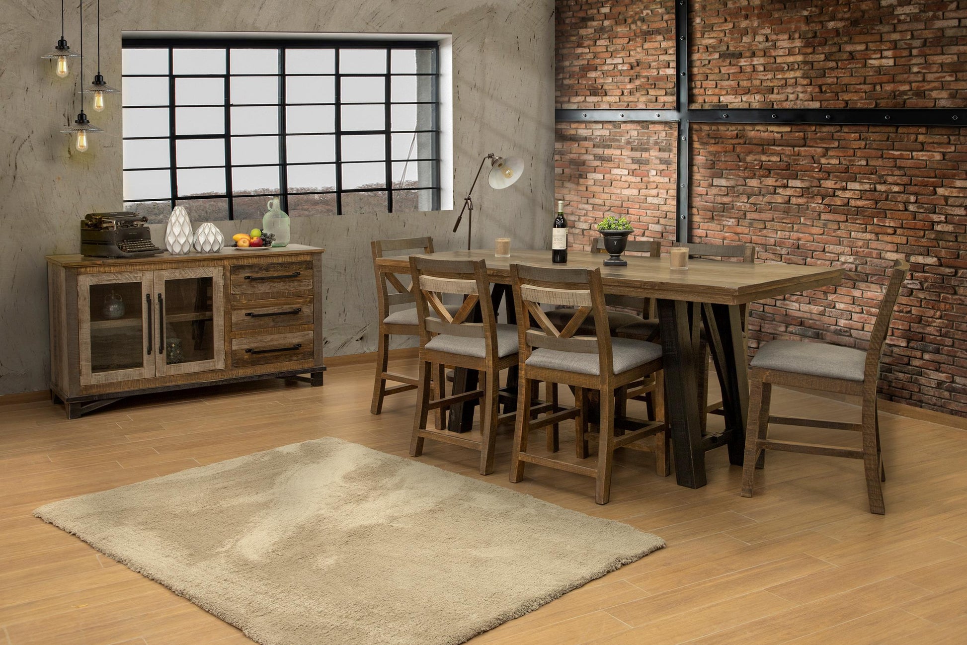 International Furniture Direct Loft Brown - 24” Barstool (Set of 2) - Two Tone Gray / Brown | Meri Furniture