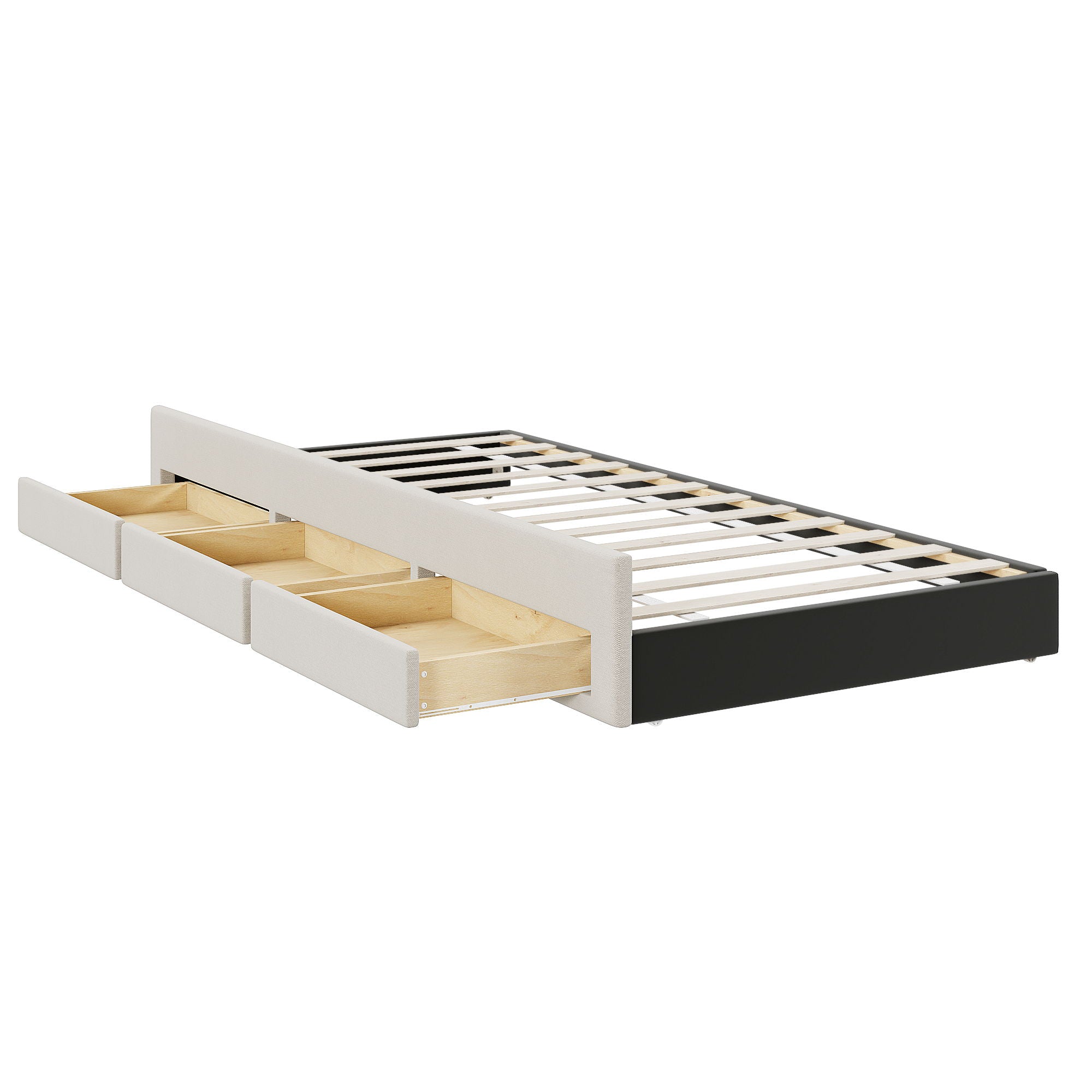Upholstered Platform Bed With Twin Size Trundle And 3 Drawers