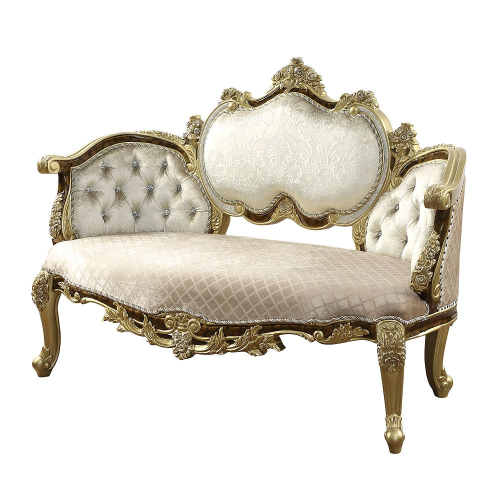 ACME Desiderius - Bench - Beige , Antique Gold & Hand Paint Brown | Meri Furniture