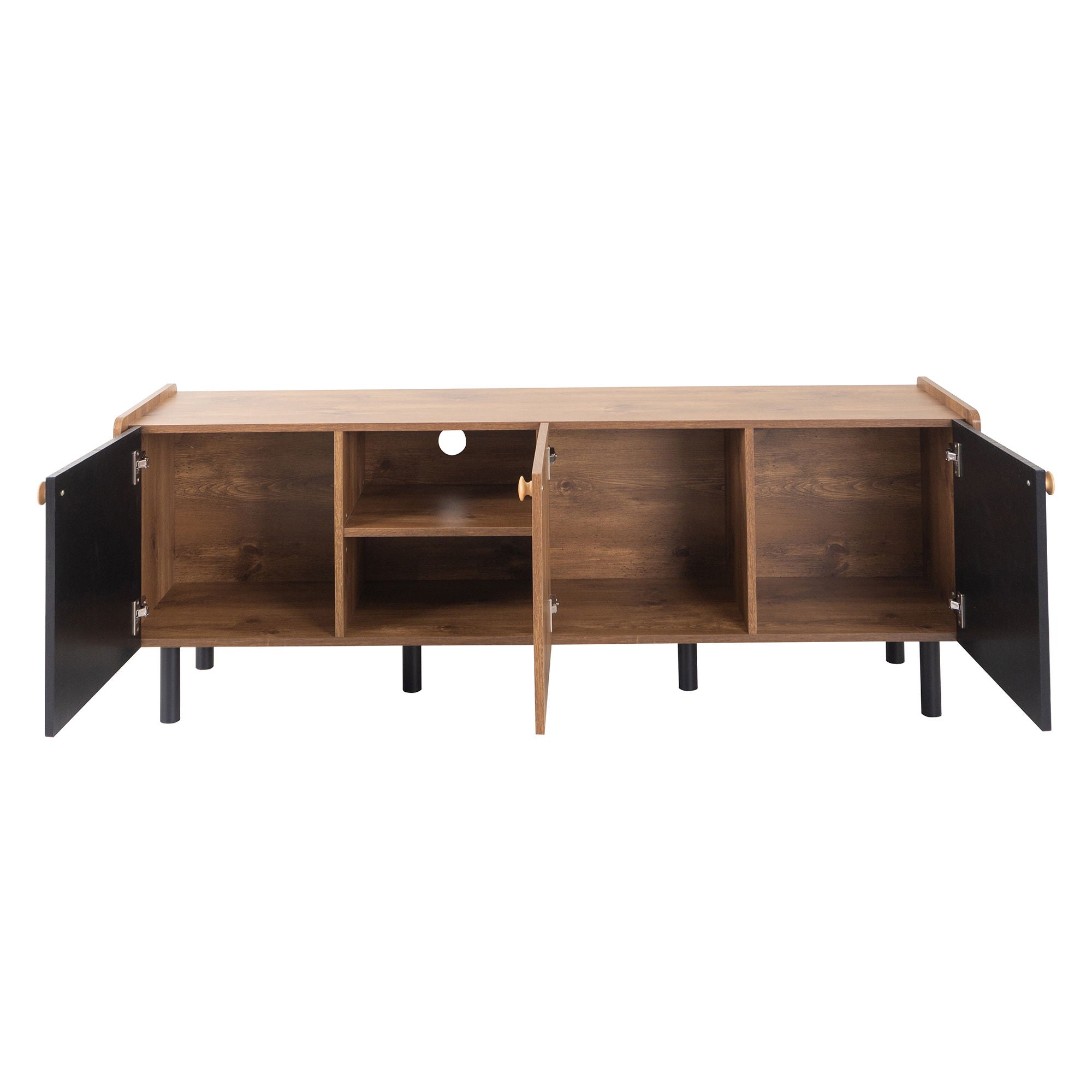 Mid Century TV Stand & 3 Cabinets, Media Console Table For Tvs Up To 70'', Entertainment Center With Storage For Living Room - Black / Brown