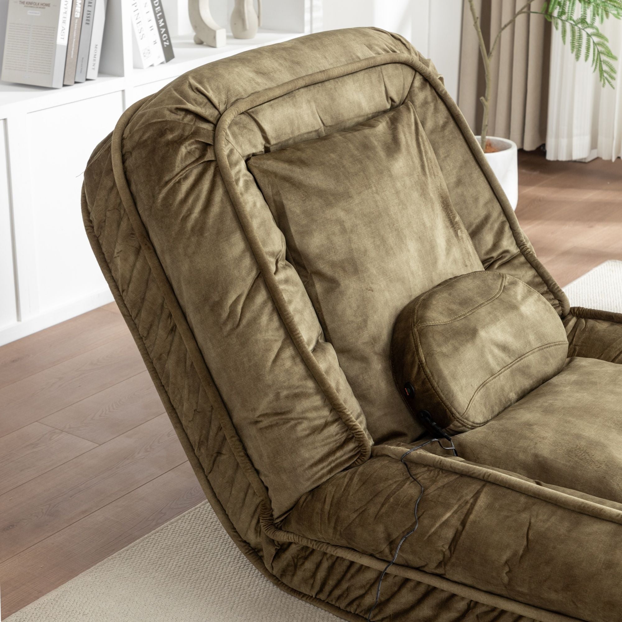 Upholstered Human Dog Bed And Pets, Bean Bag Floor Sofa With Massage Pillow, 5 Adjustable Positions & 2 Soft Pillows